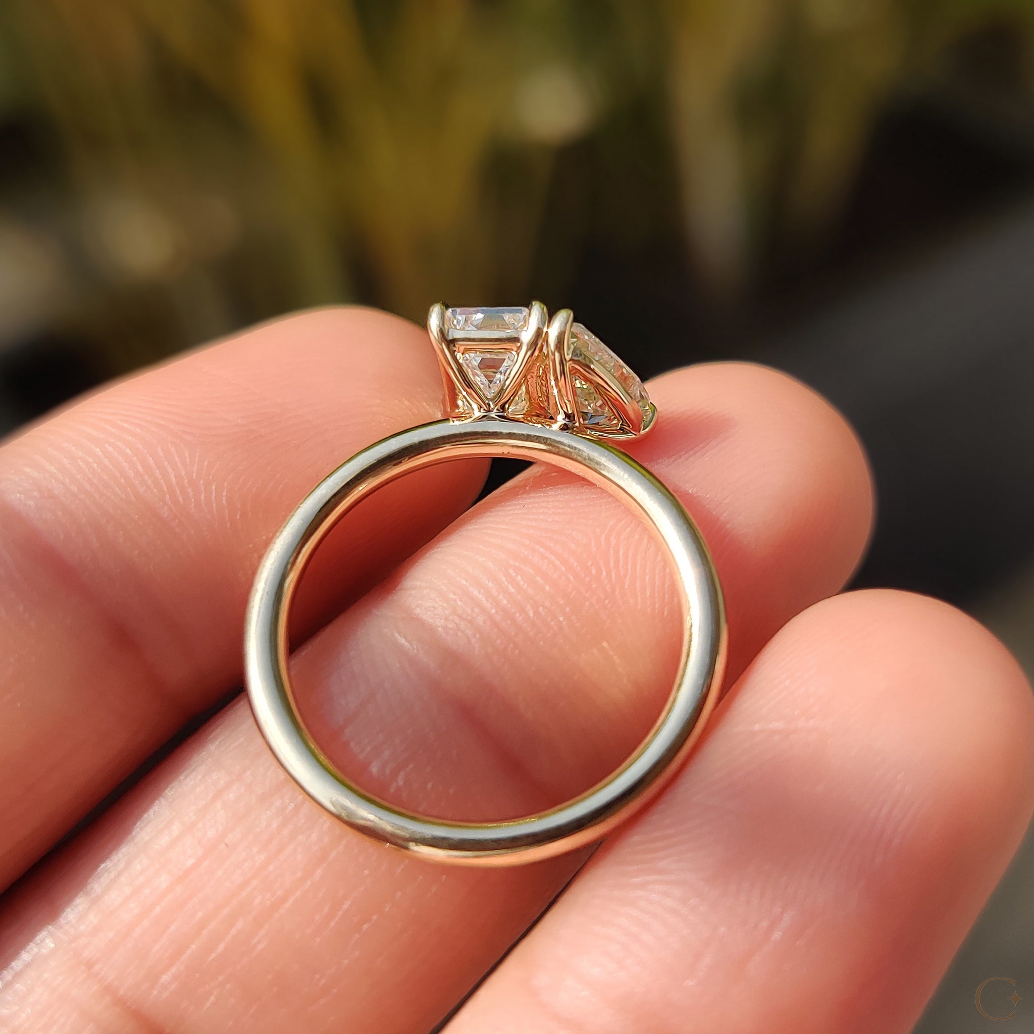 2 stone engagement ring featuring a unique gemstone pairing.
