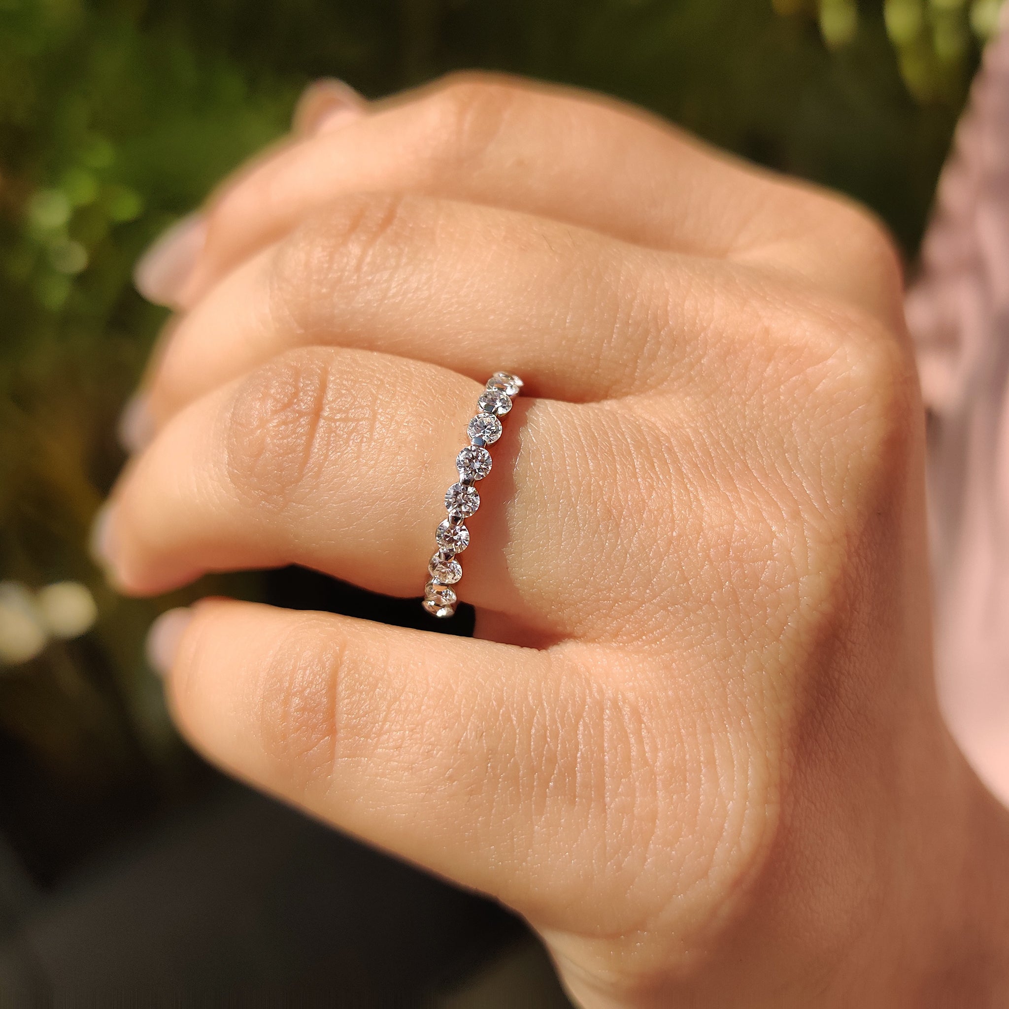 Prong set band with secure and radiant diamonds.

