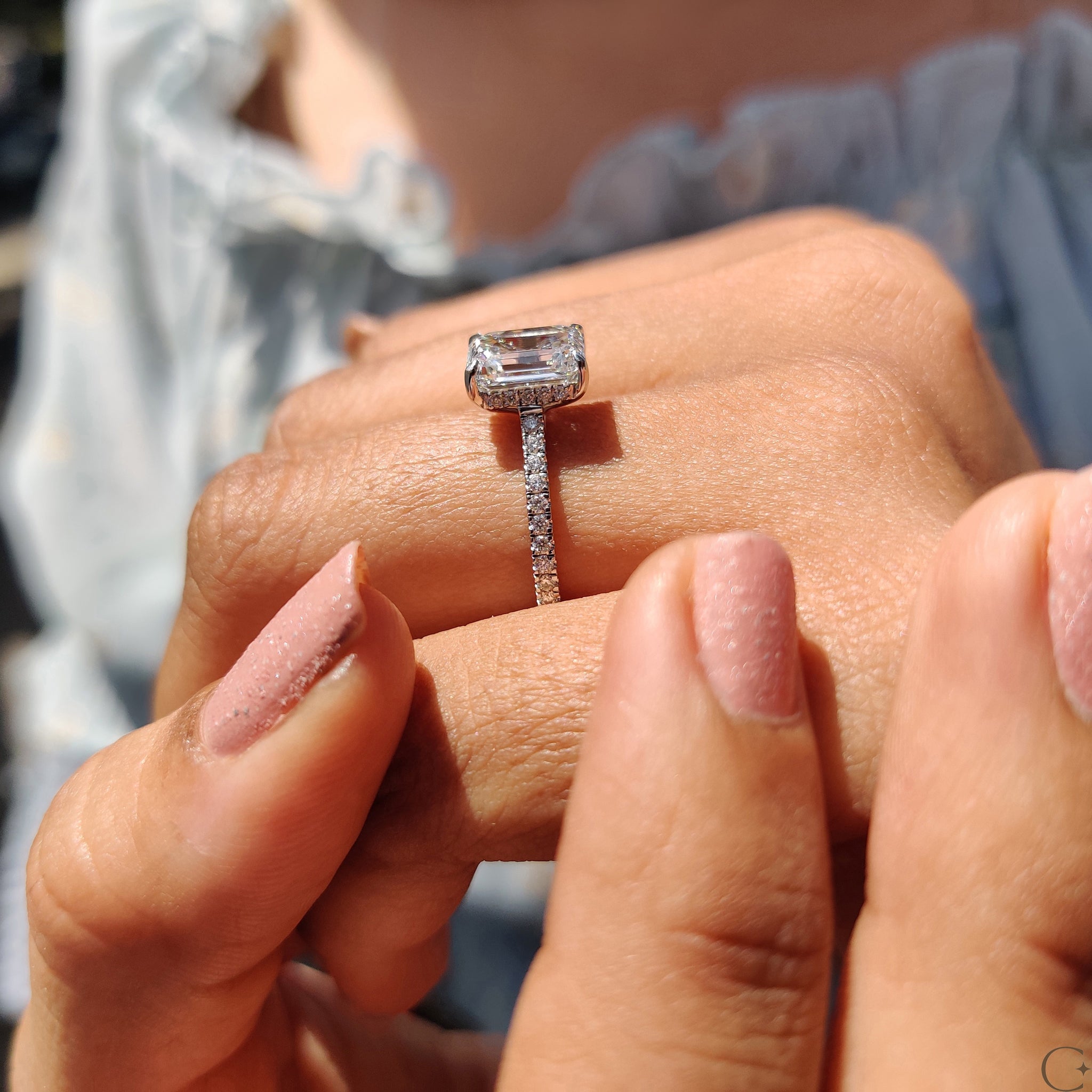 Pave setting ring featuring a brilliant Lab Grown Diamond.