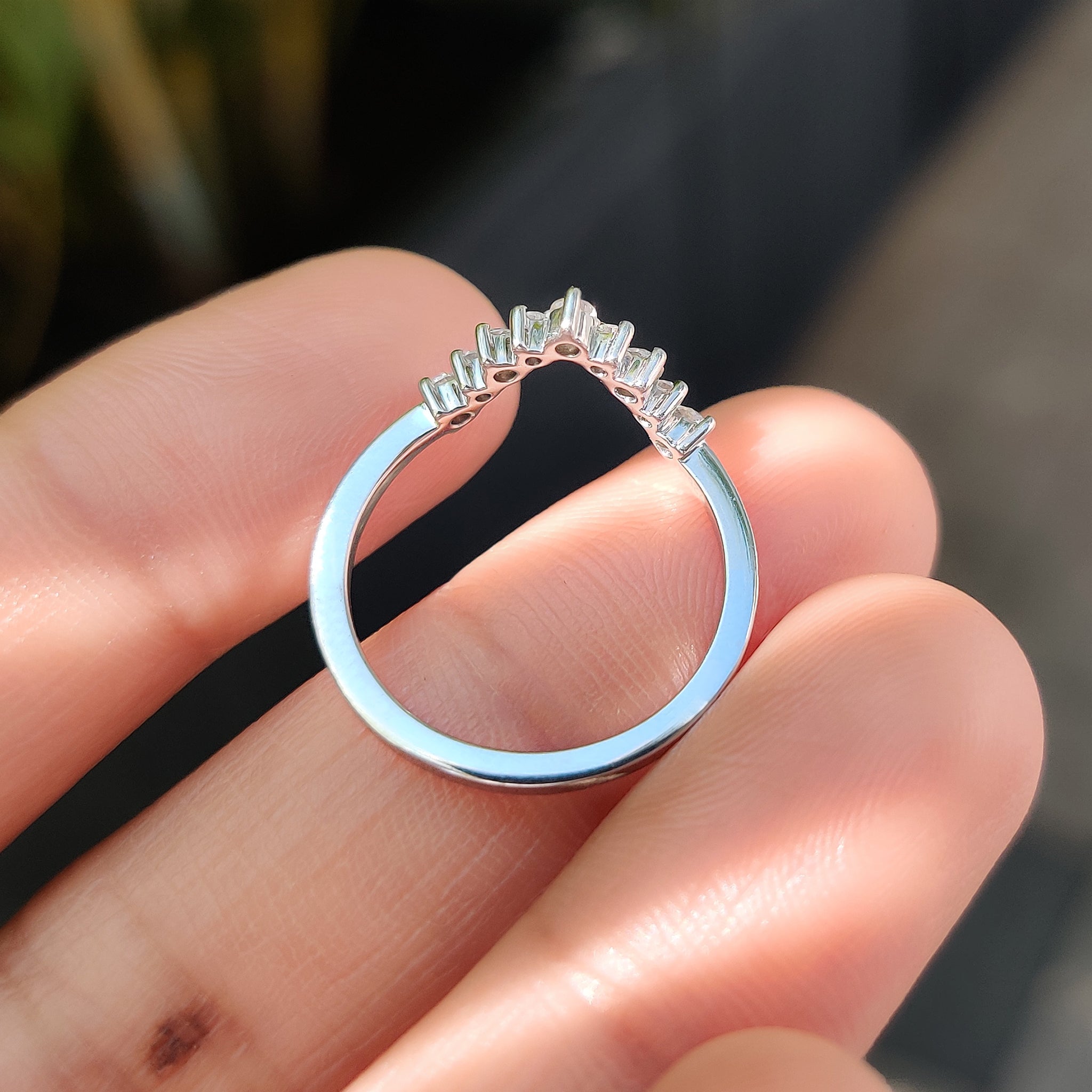Handmade Jewelry with a V Shaped Wedding Band.
