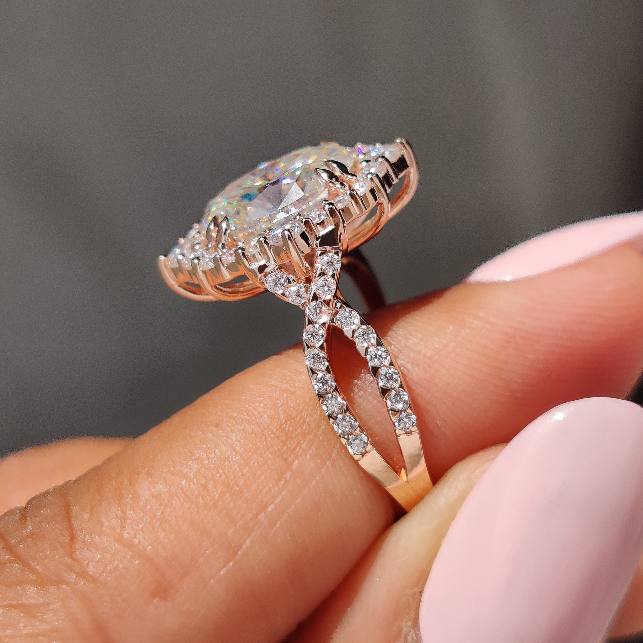 Oval and round cut ring blends two stone shapes in harmony.
