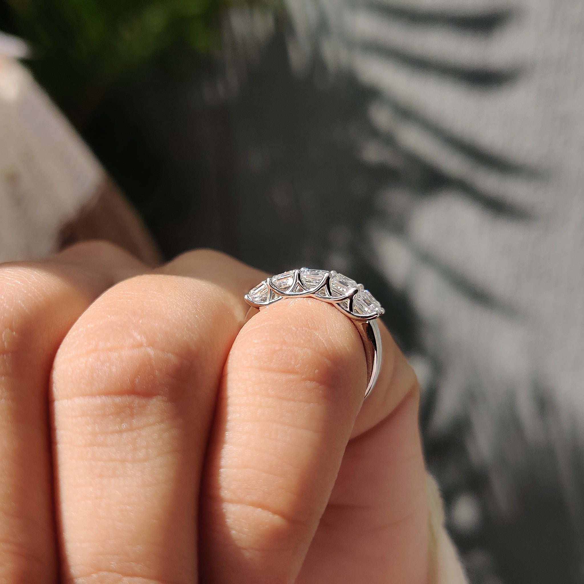 Carat Diamonds five stone Asscher cut wedding ring in white gold