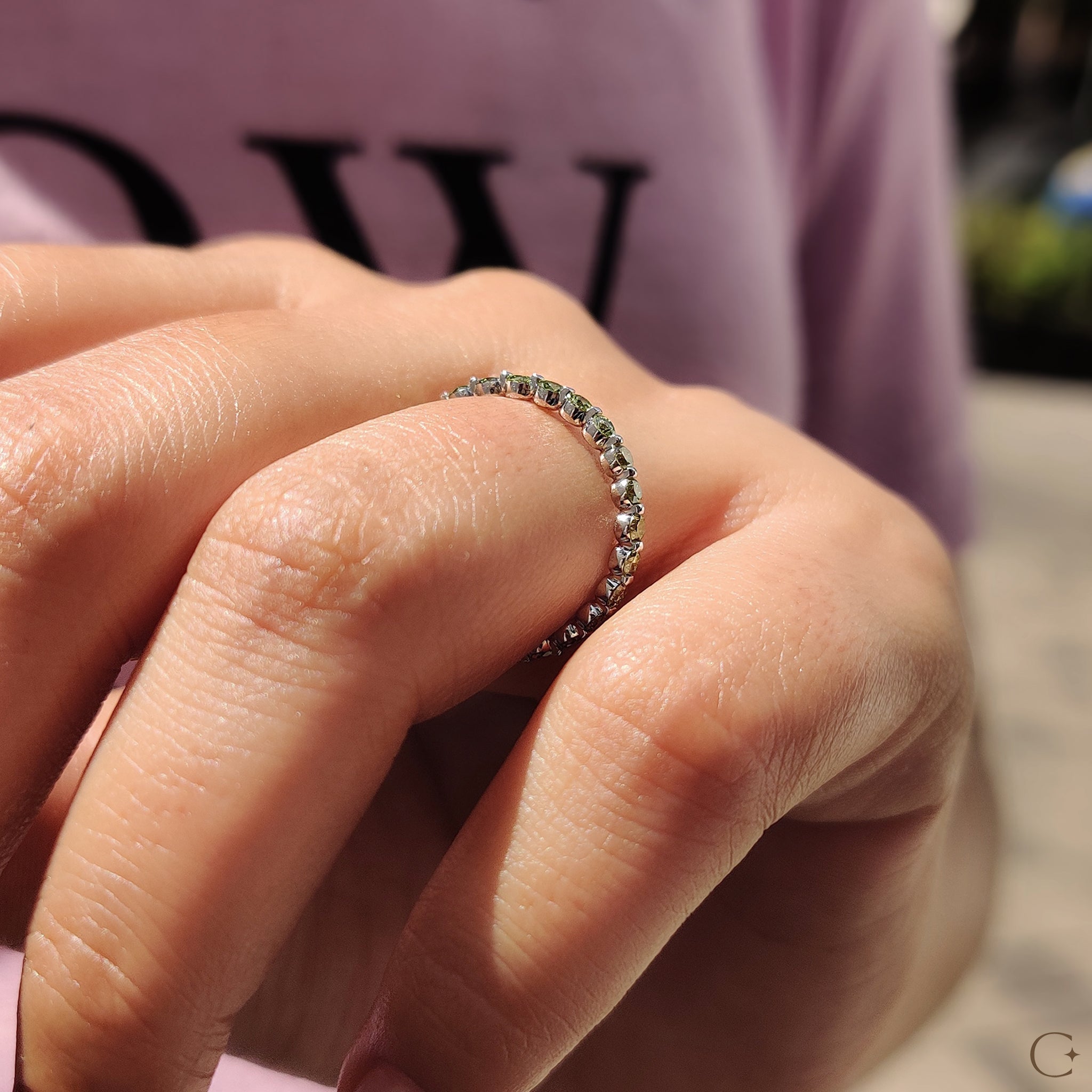 Shared prong wedding band for a seamless diamond setting.
