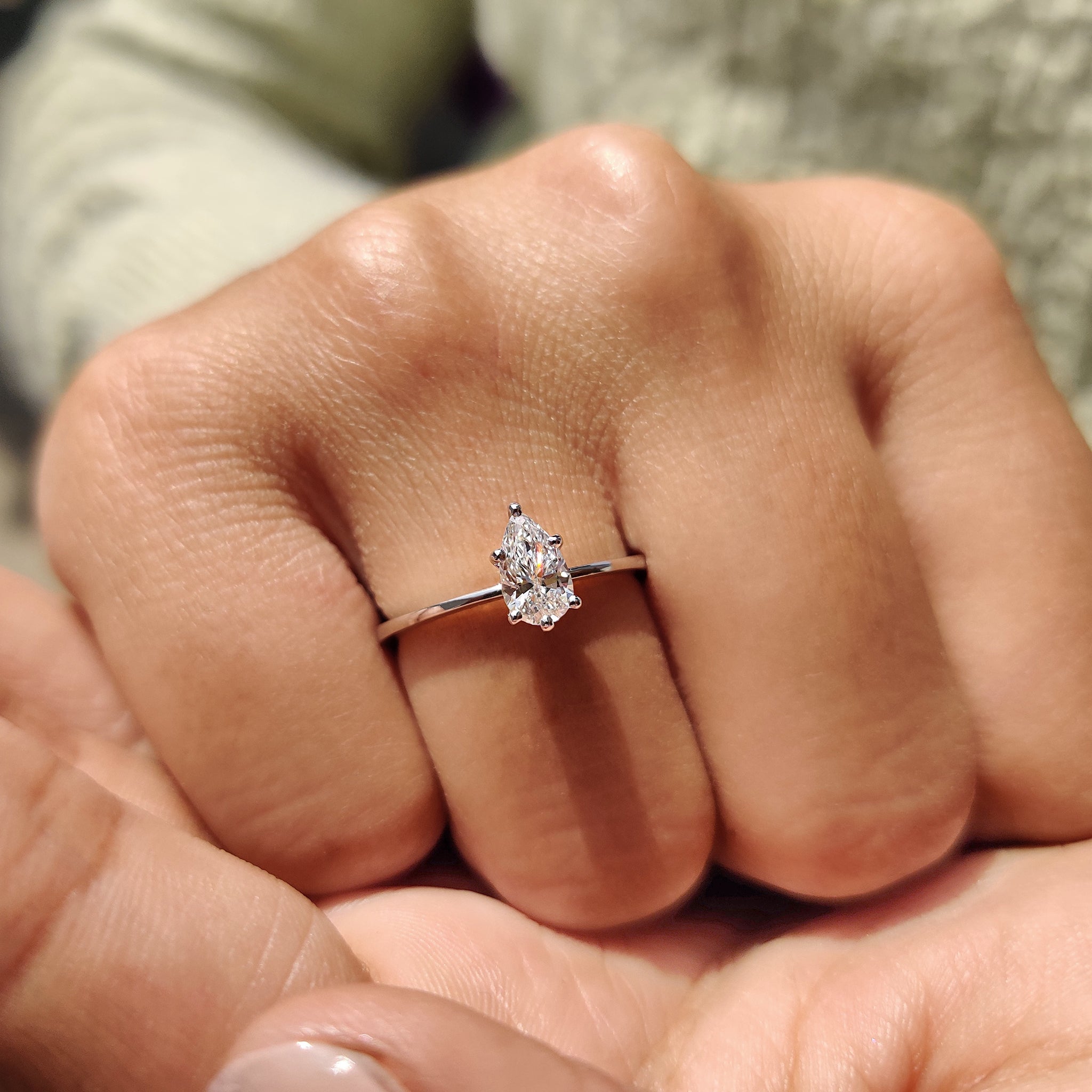 Pear Shaped Engagement Ring In White Gold