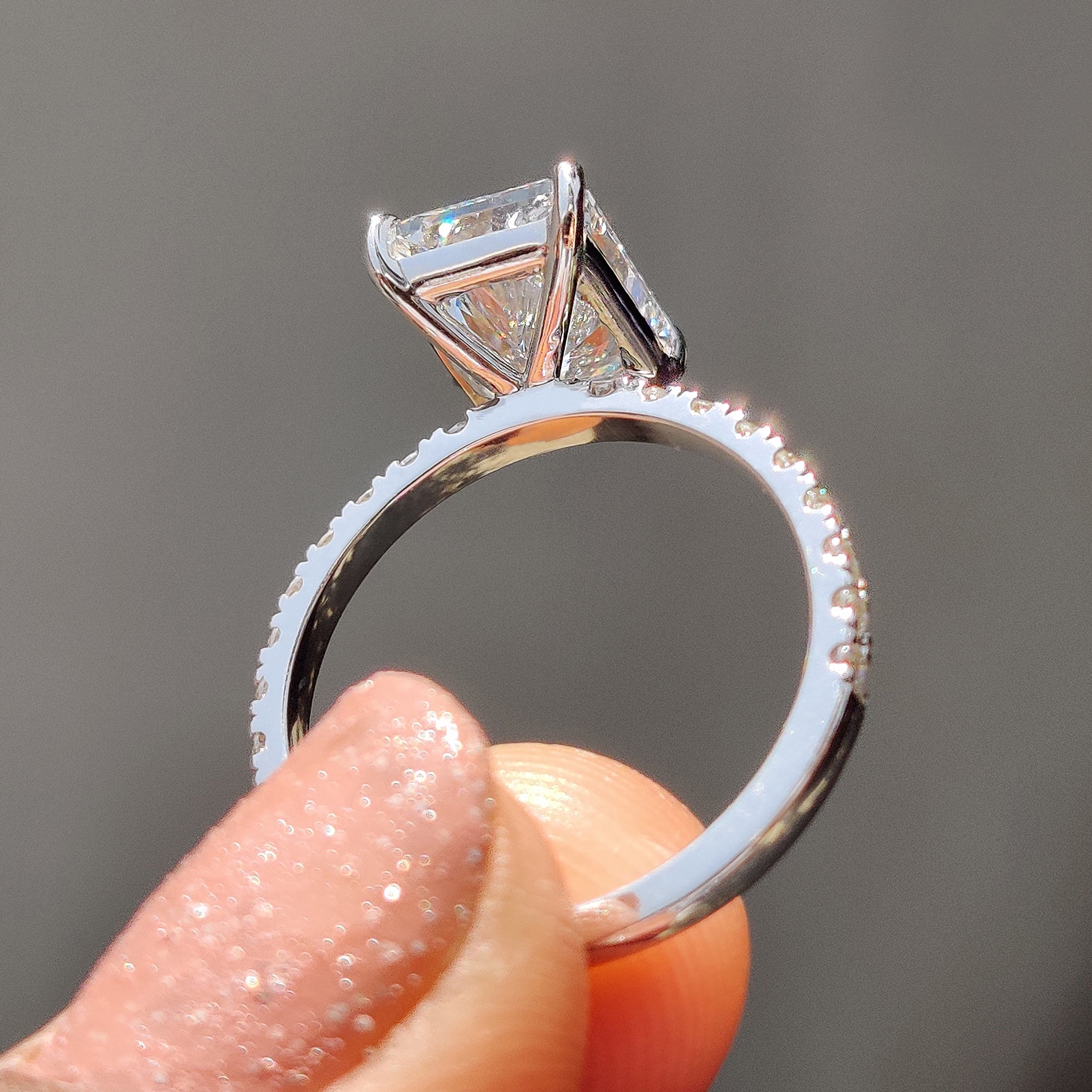Radiant Engagement Ring With Pave Diamonds
