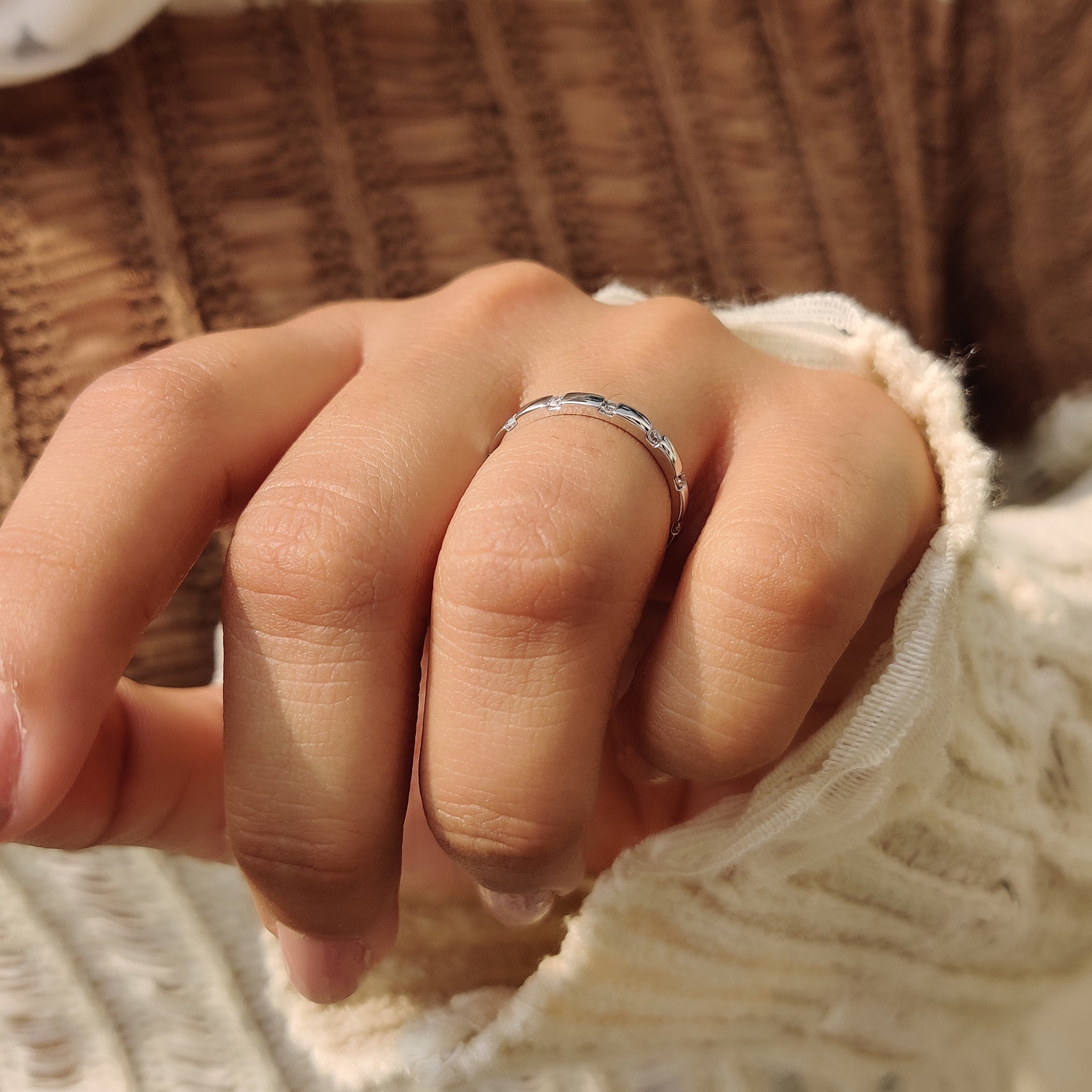 Full eternity band with sparkling diamonds around the entire band.
