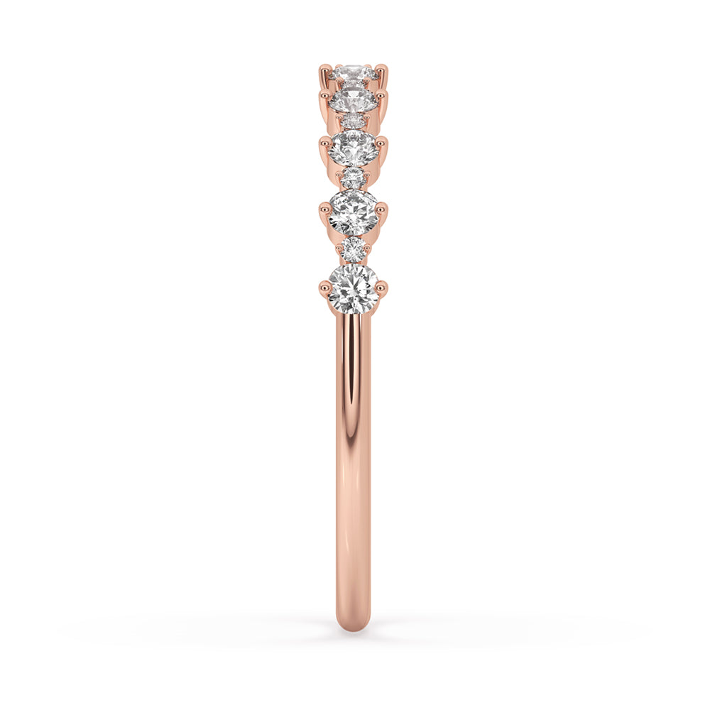 Round diamond half eternity band for sophisticated style.