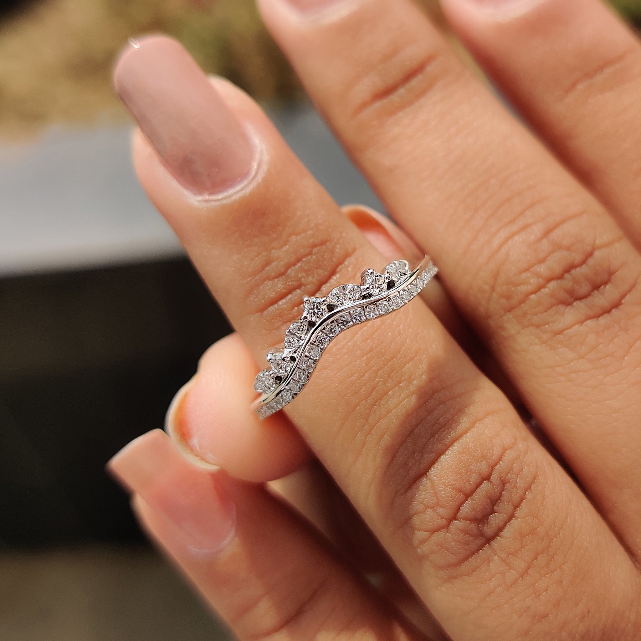Double row diamond band with a sleek design.
