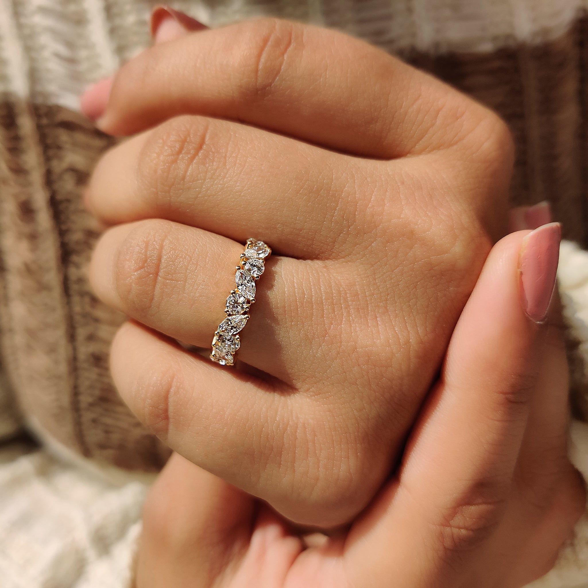 Round and marquise diamond wedding band