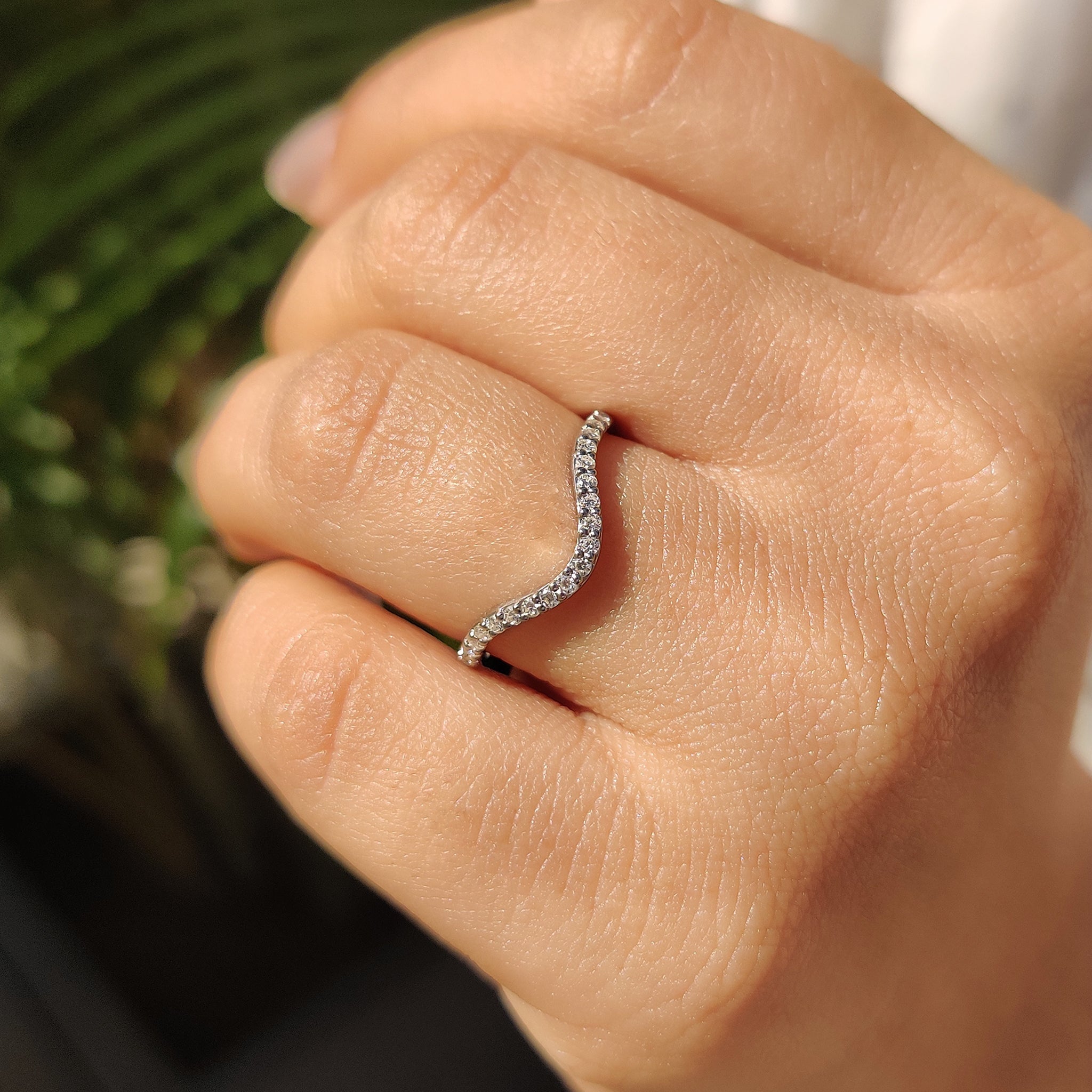 Curved Wedding Band – Round Diamond Half Eternity