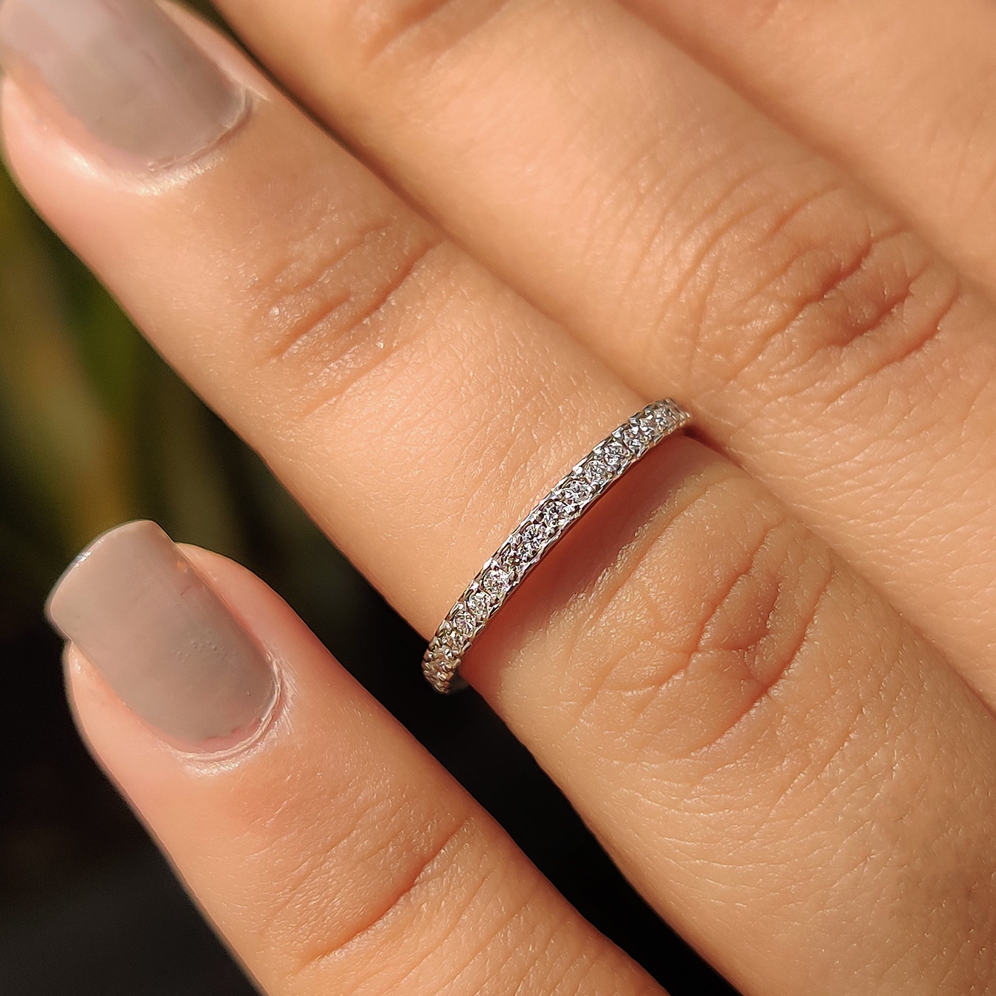 Simple diamond band with a sleek white gold finish.
