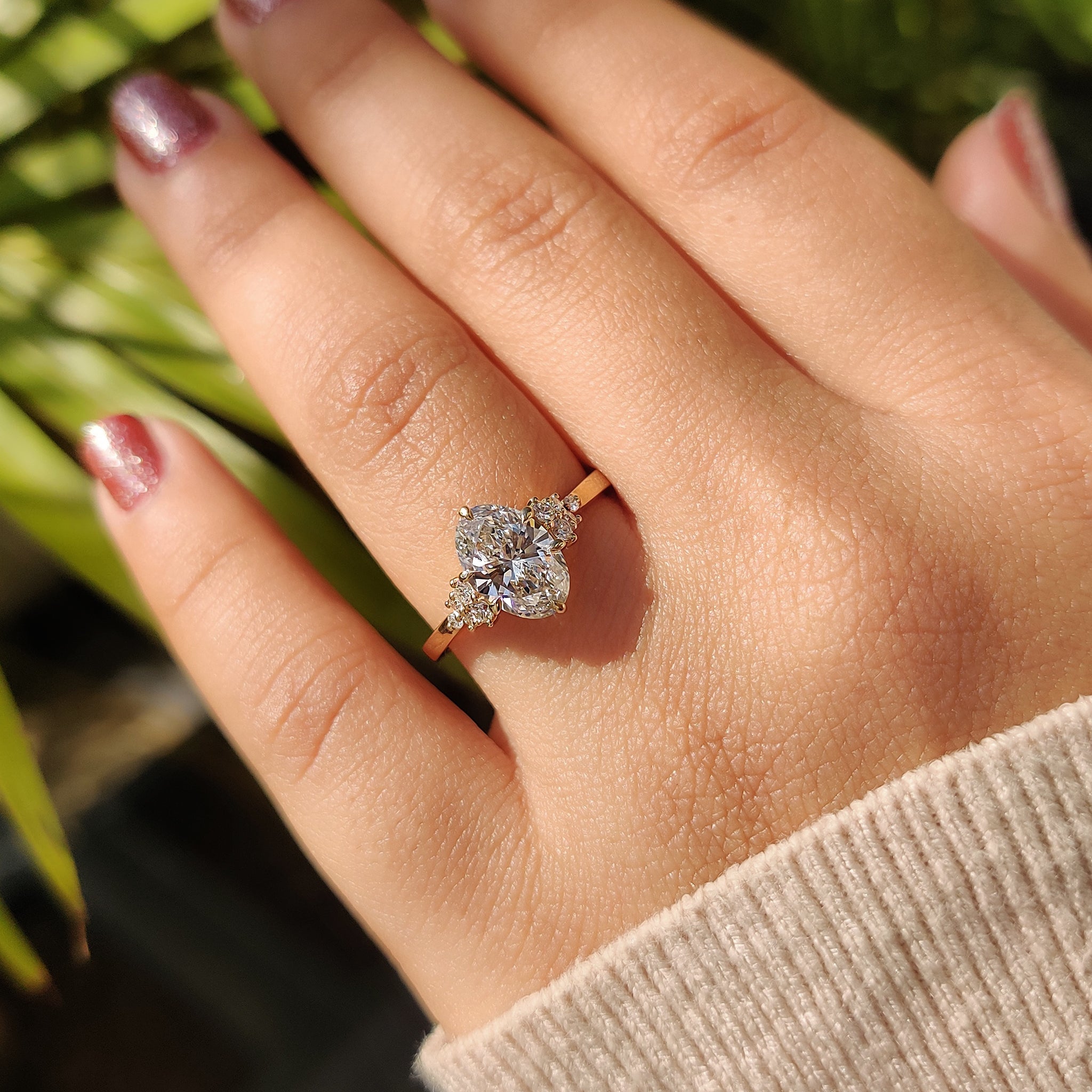 Yellow gold engagement ring with sparkling diamonds.
