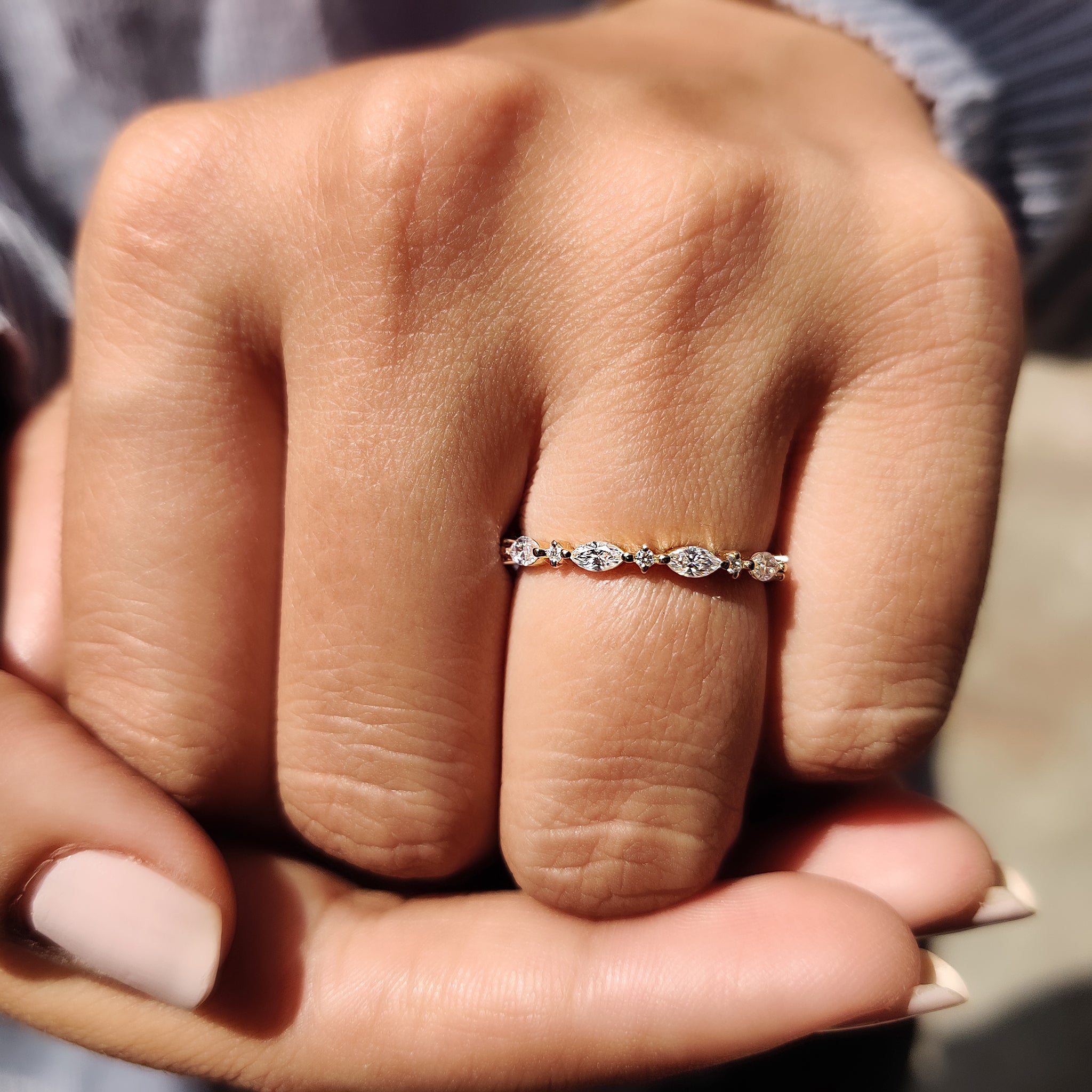 Marquise And Round Shared Prong Wedding Band