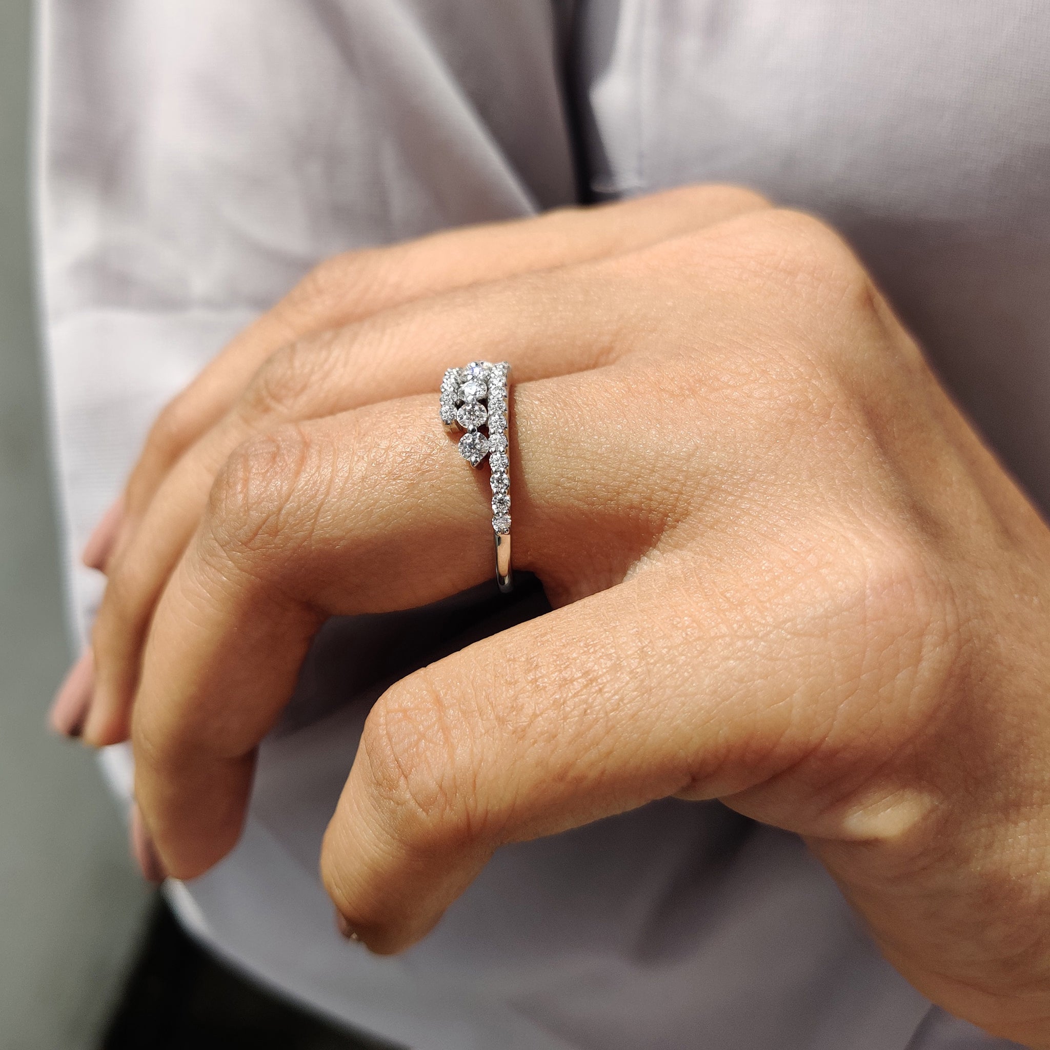 3 Row Pave Diamond Band With Bypass Setting