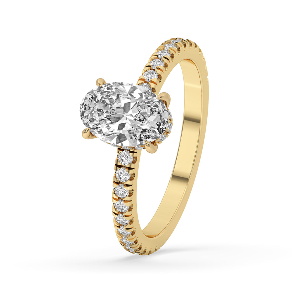 Handmade jewelry carat diamond engagement ring in an oval engagement ring with hidden halo design.