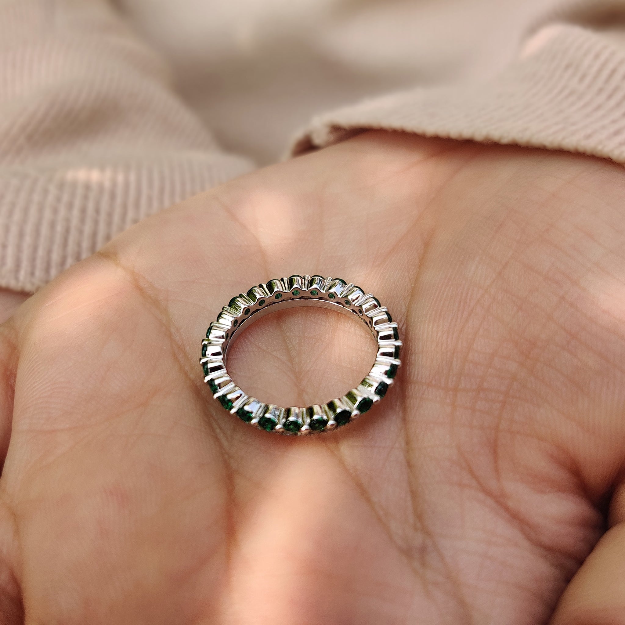 Green Emerald Band White Gold Wedding Band carat diamonds band handmade jewelry.
