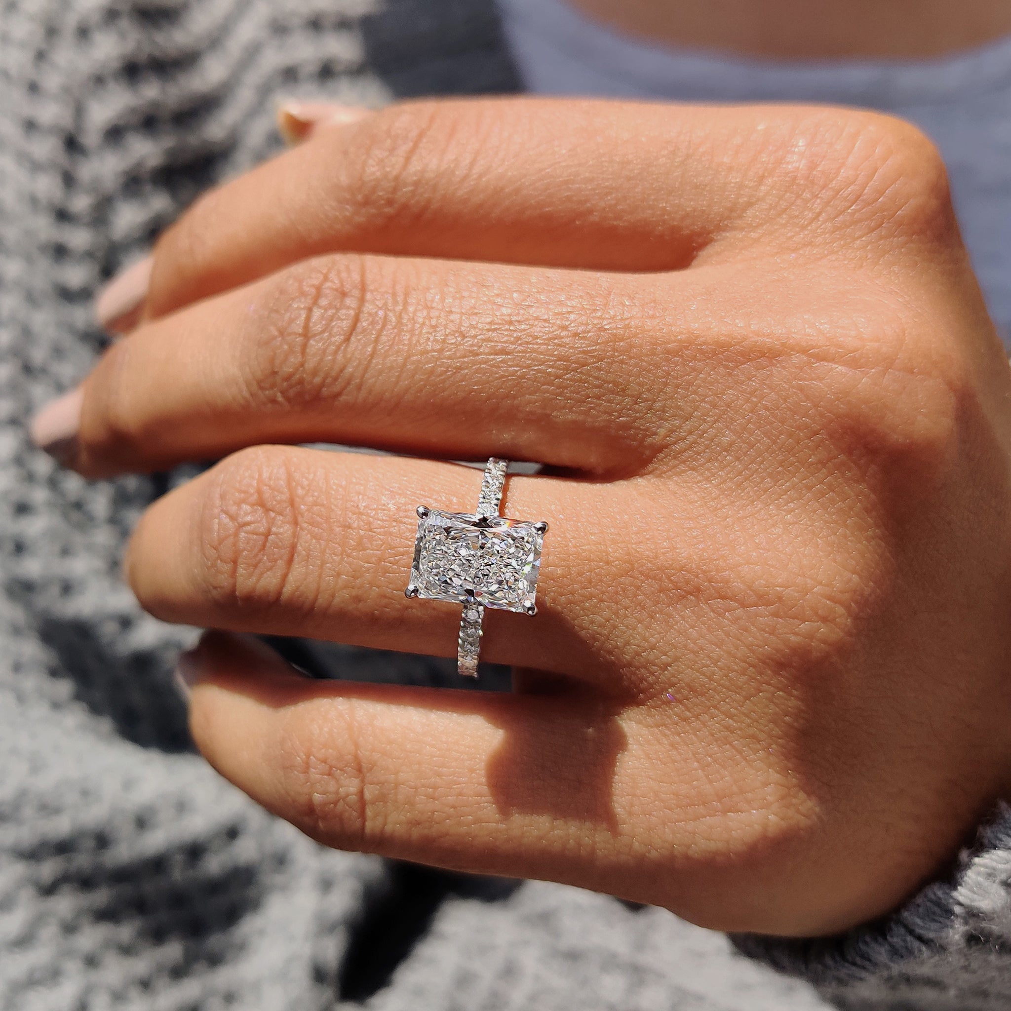 Radiant Engagement Ring With Pave Diamonds