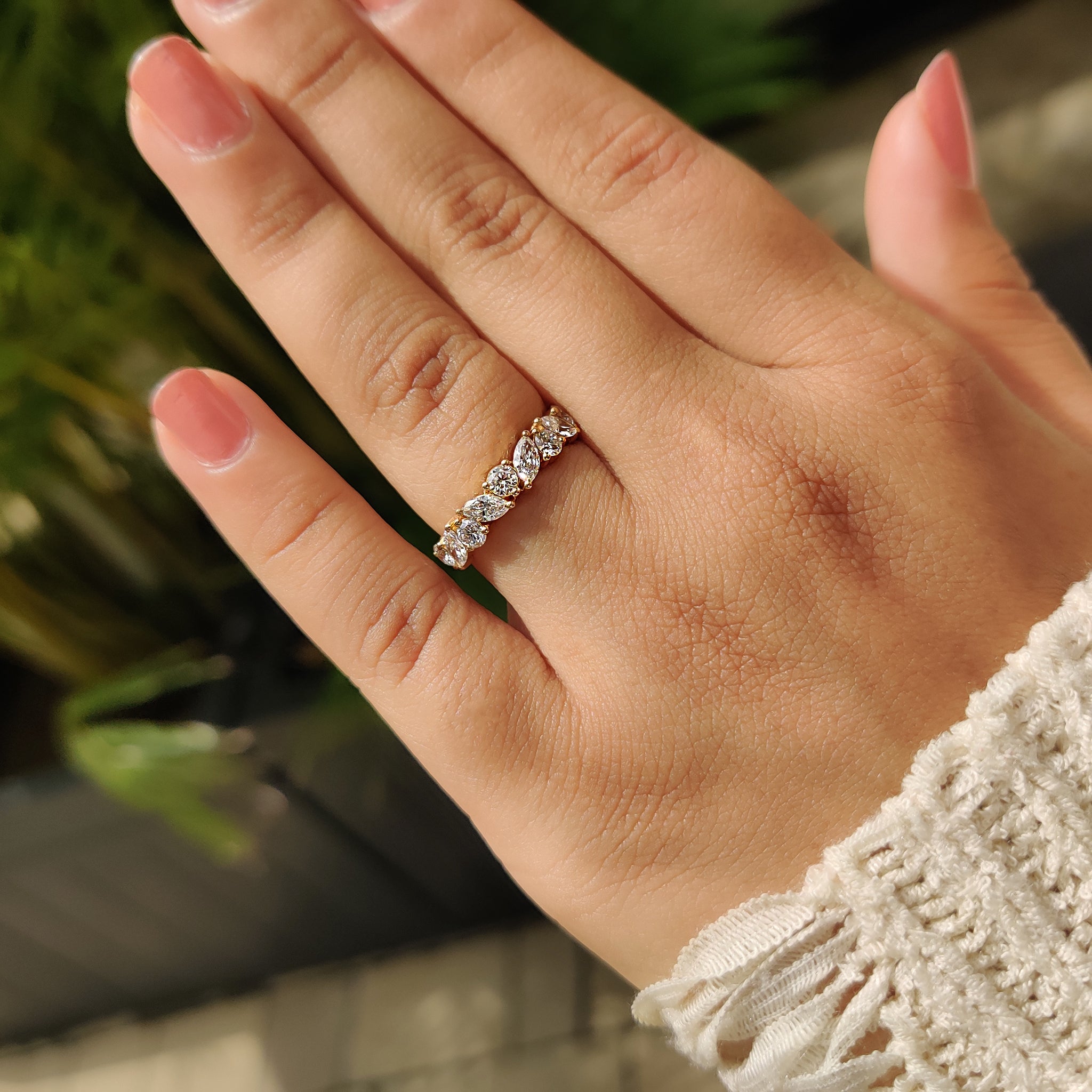Round And Marquise Wedding Ring