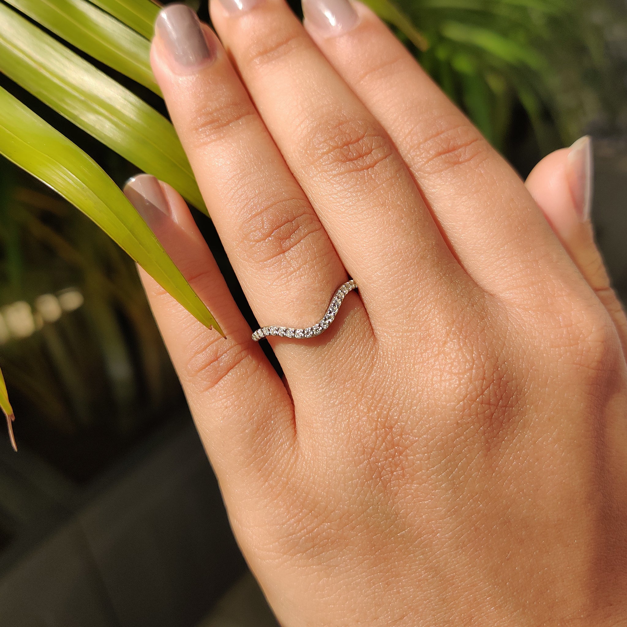 Curved Wedding Band – Round Diamond Half Eternity