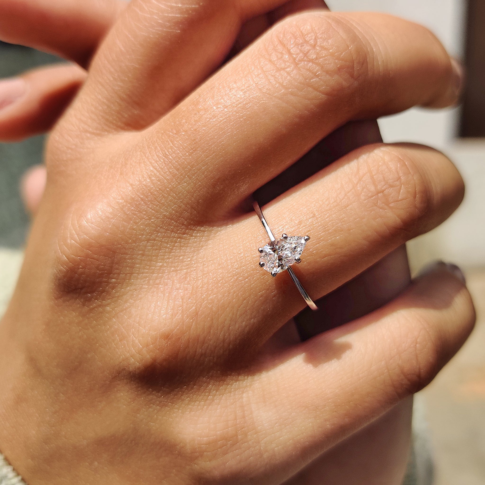 Pear Shaped Engagement Ring In White Gold