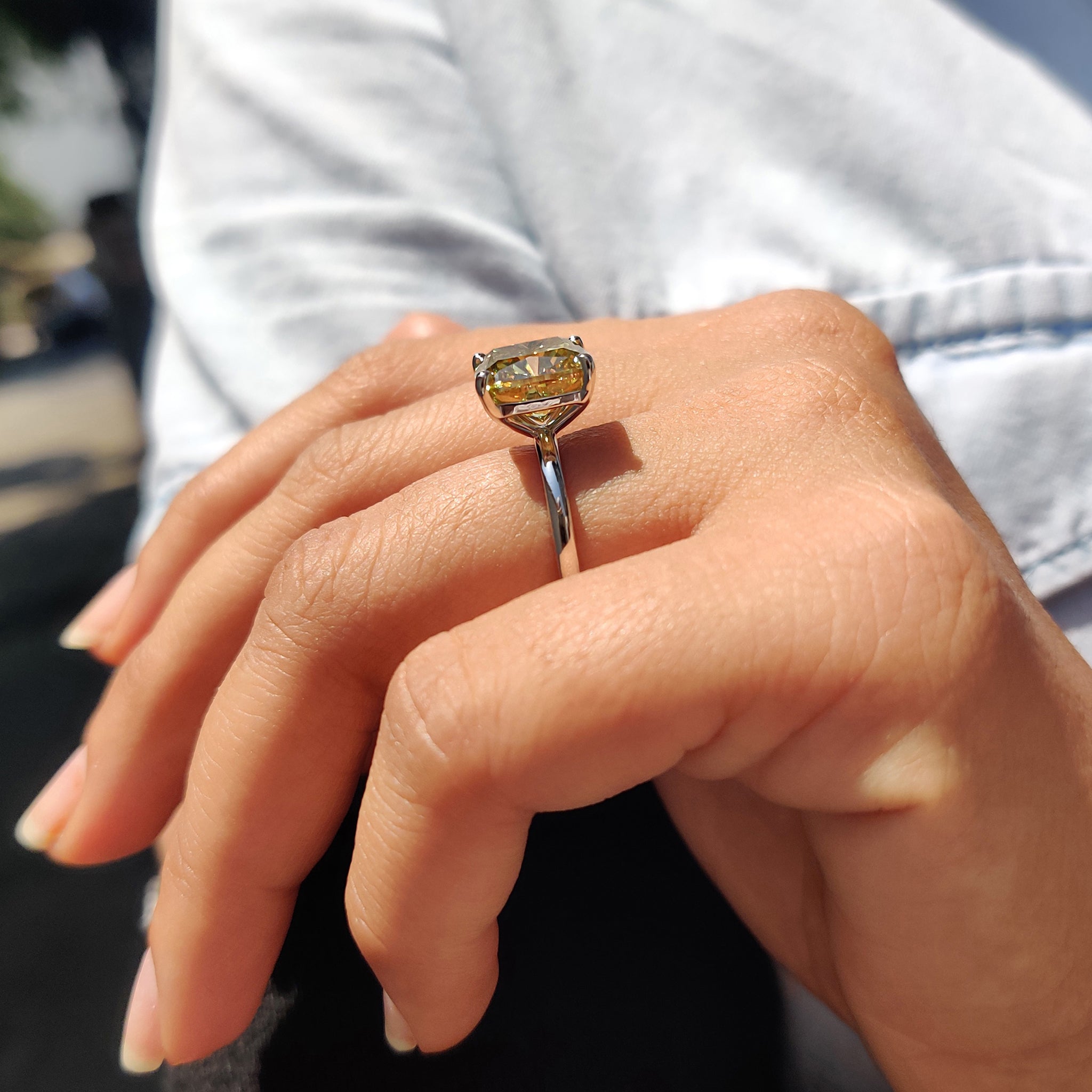 Cushion cut solitaire Moissanite ring with a unique touch of brilliance.