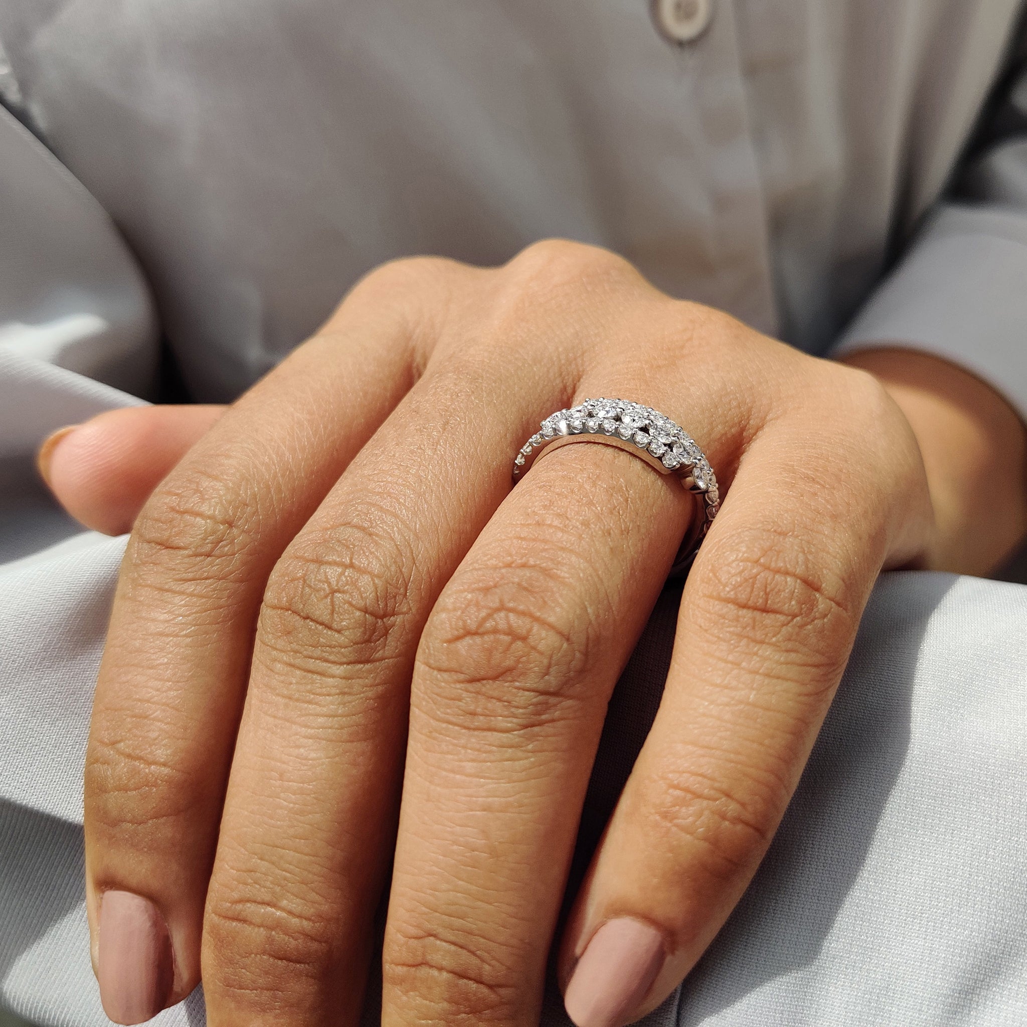 3 Row Pave Diamond Band With Bypass Setting