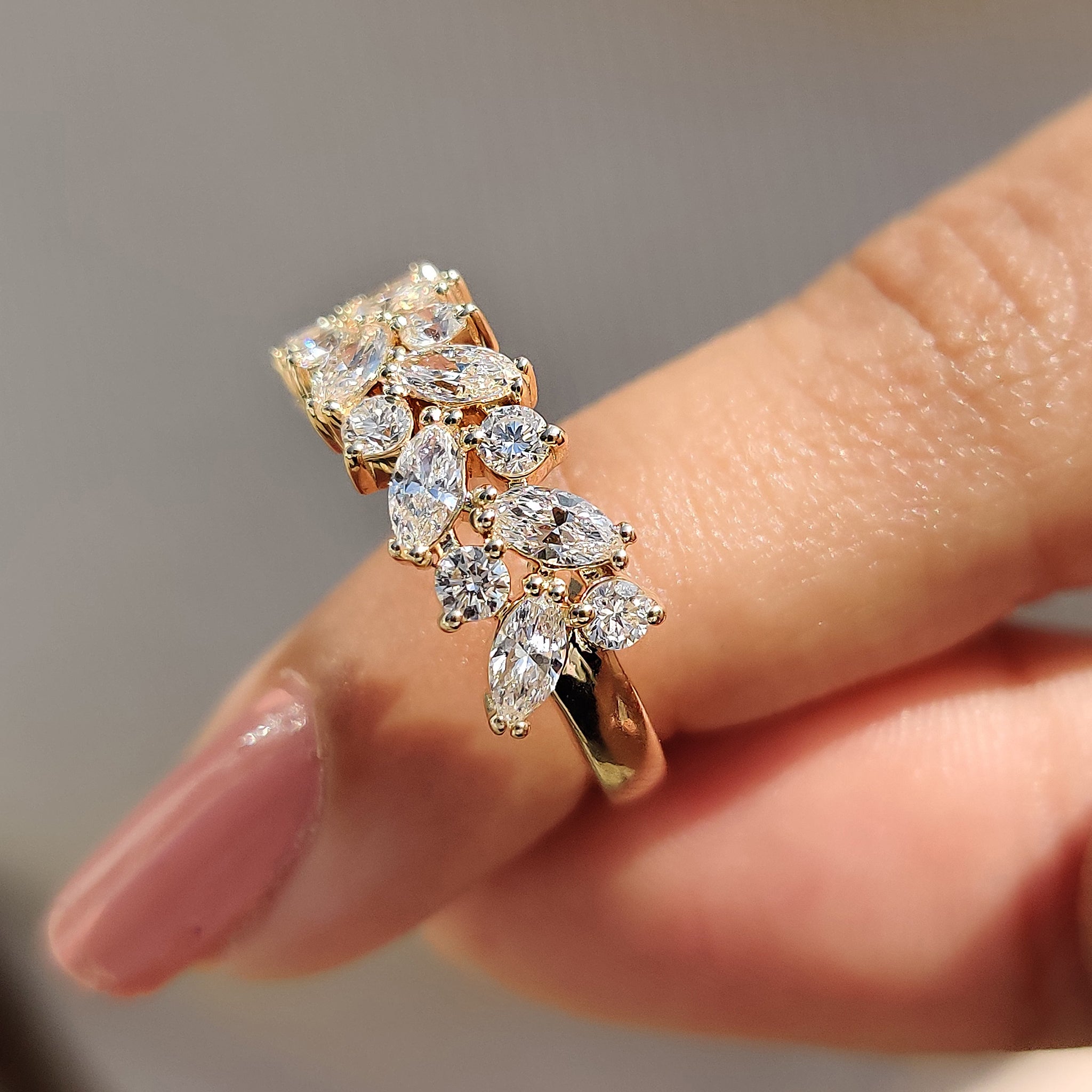 Lab grown diamond set in a delicate wedding band.
