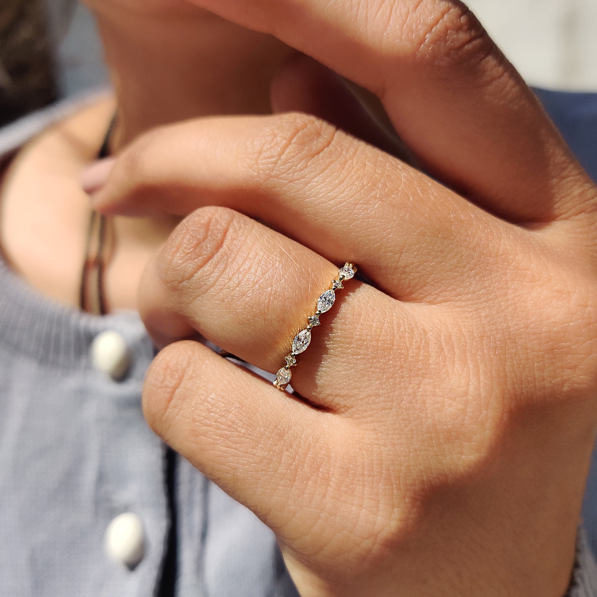 Marquise And Round Shared Prong Wedding Band