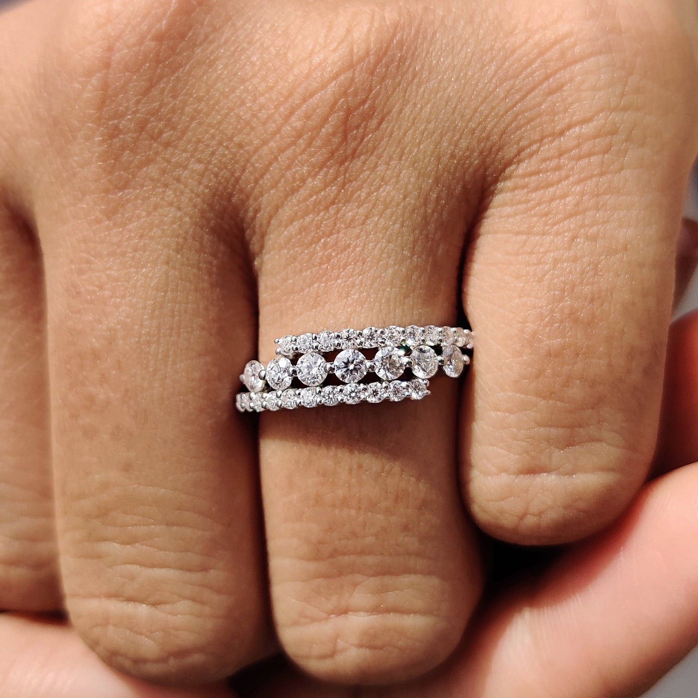 3 Row Pave Diamond Band With Bypass Setting