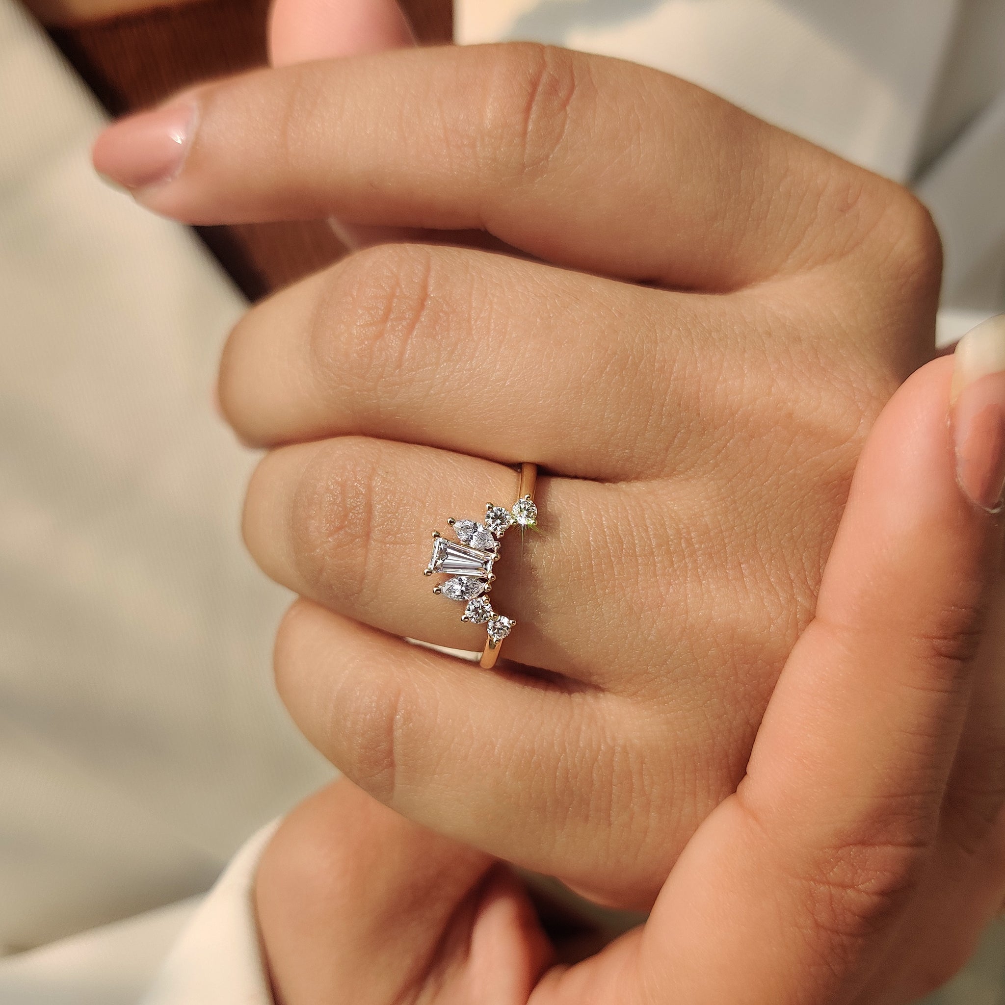 Handmade band featuring u shaped wedding band.
