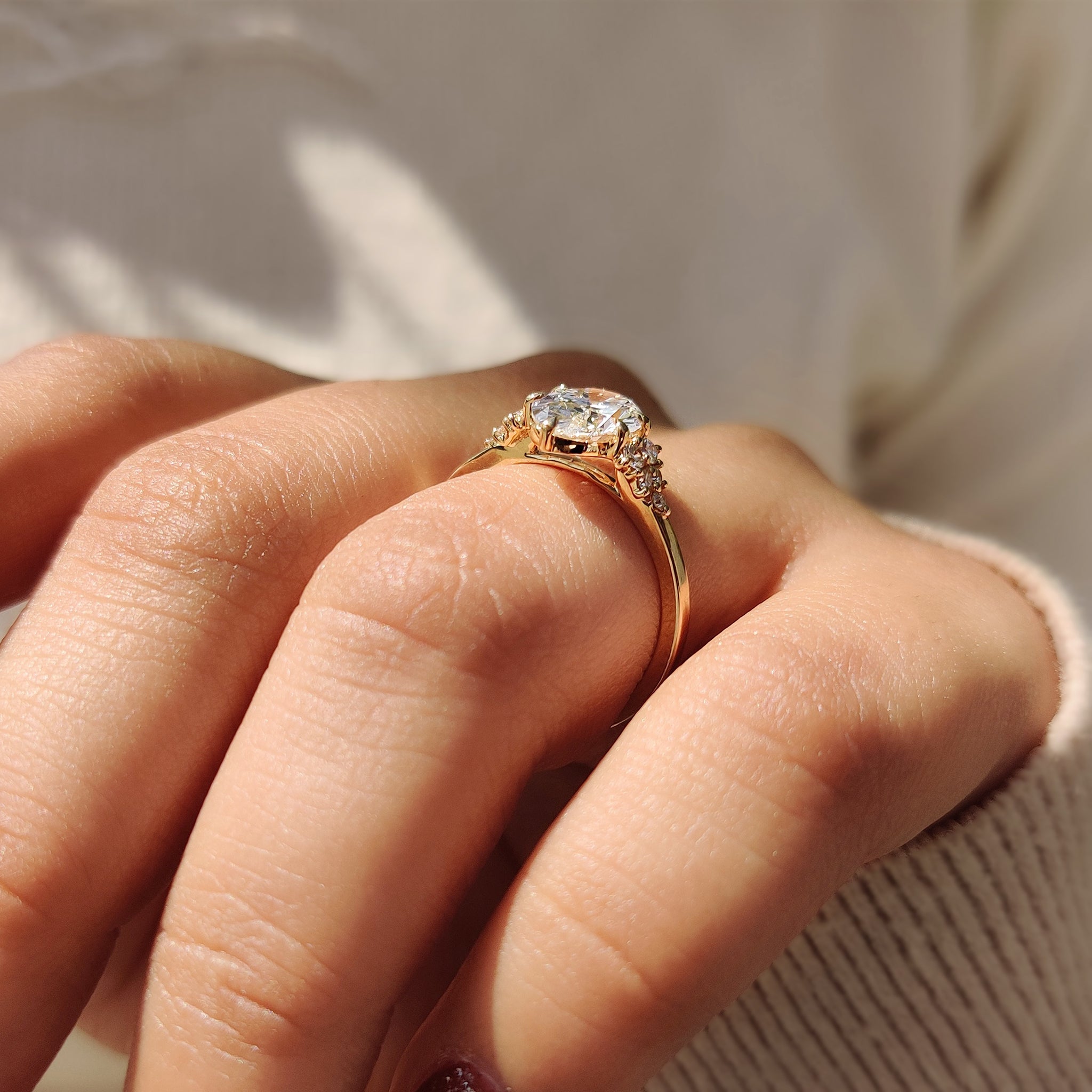 Lab grown diamond ring with a sustainable touch.
