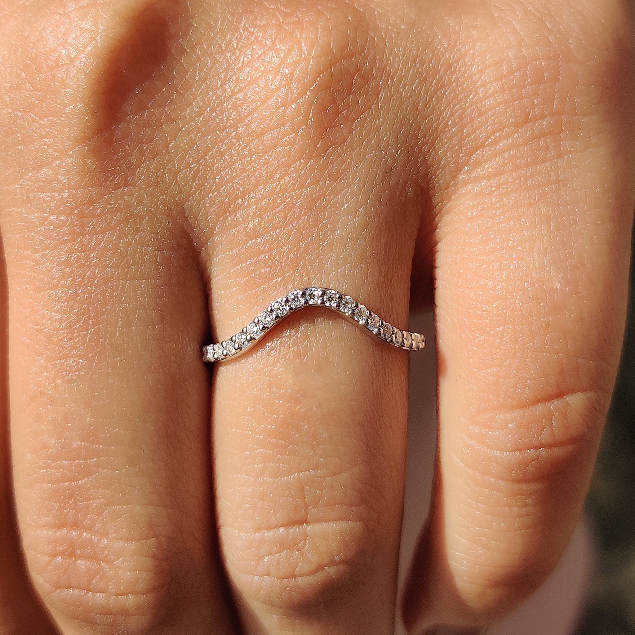 Curved Wedding Band – Round Diamond Half Eternity