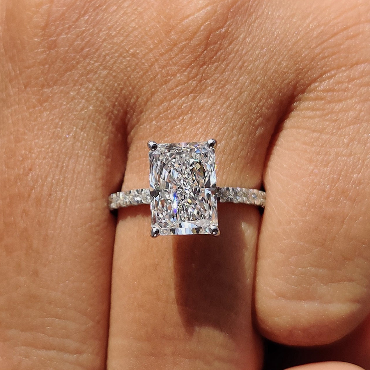 Radiant Engagement Ring With Pave Diamonds