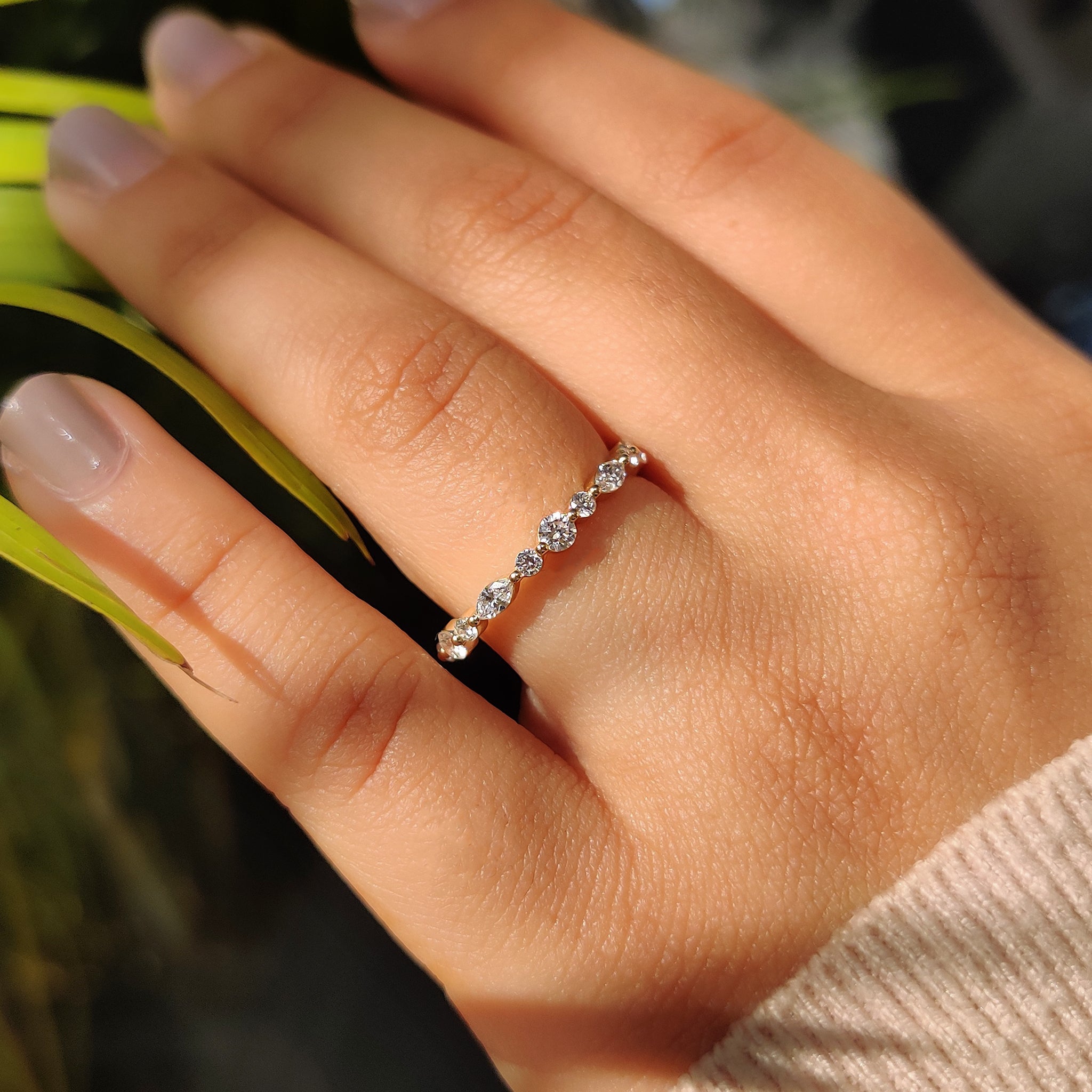 Eternity wedding band with marquise diamonds.
