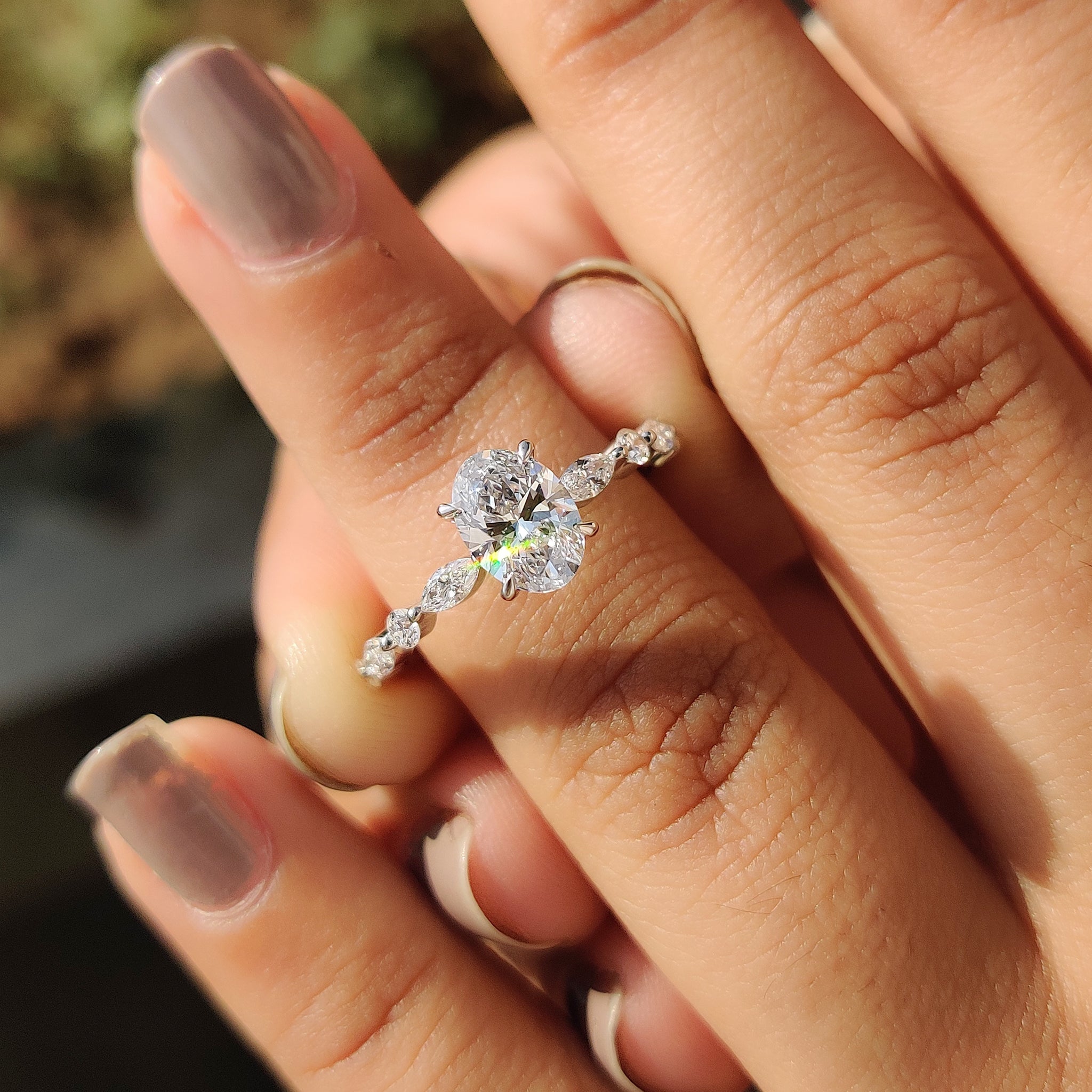 Round and marquise diamond ring for a unique look.