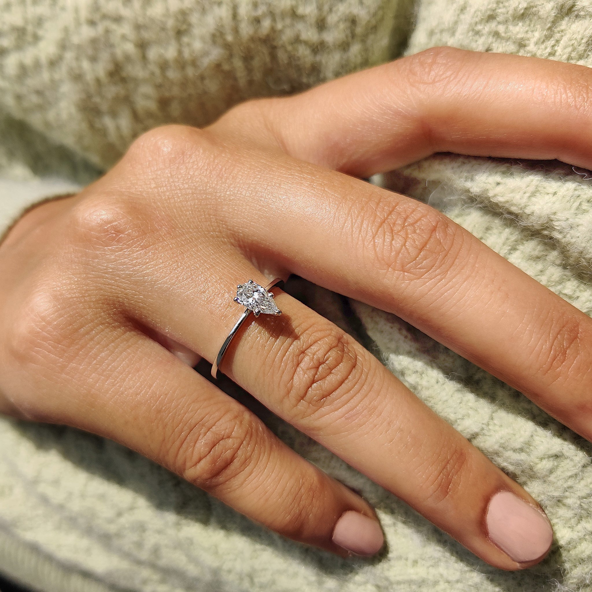 Pear Shaped Engagement Ring In White Gold