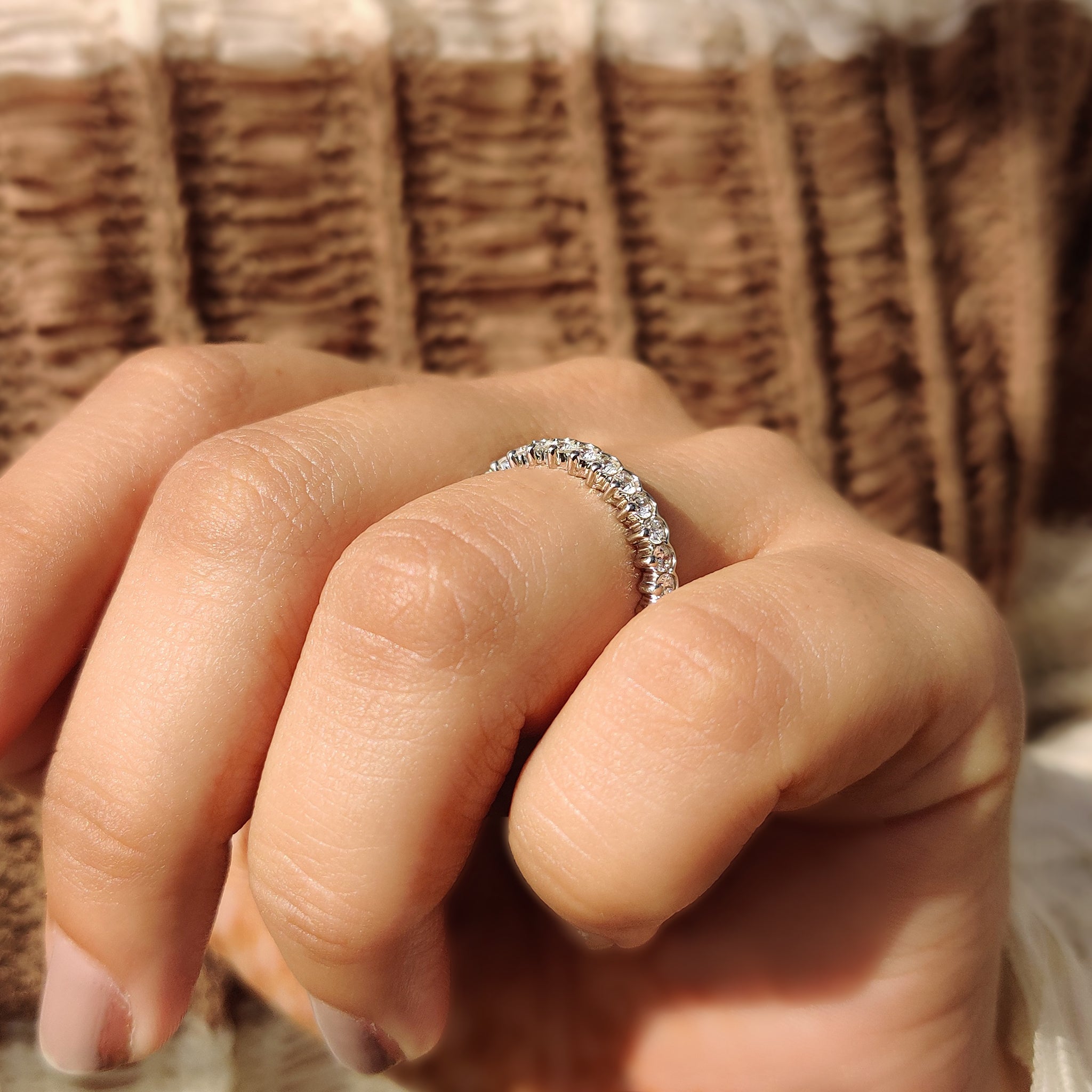 Lab grown diamond wedding band crafted in white gold.
