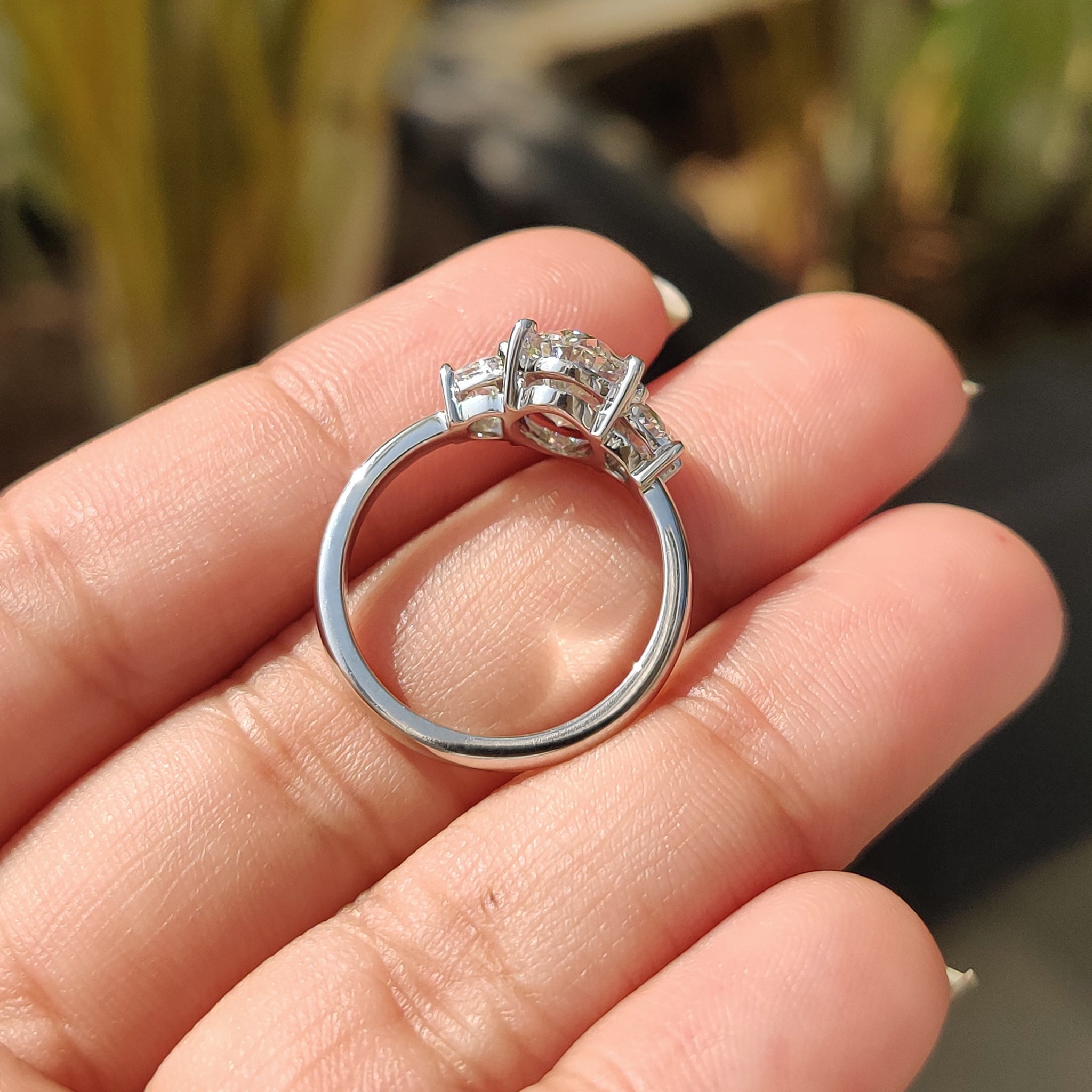 Oval Cut Diamond Engagement Ring With Half Moon Side Stone