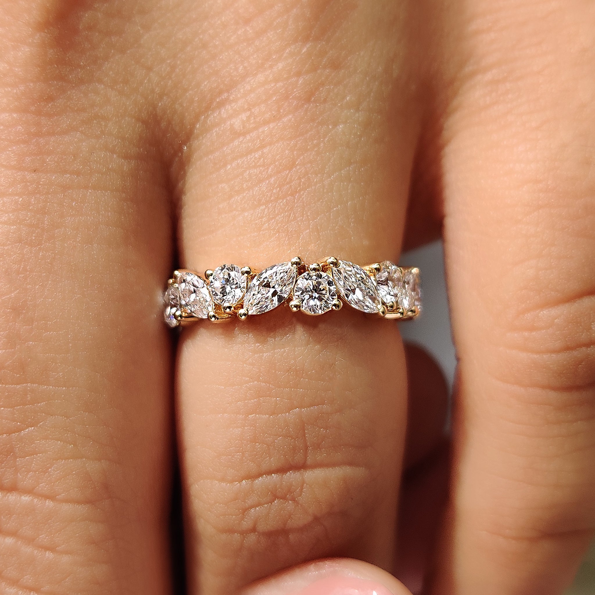 Yellow Gold Marquise and Round Diamond Wedding Band