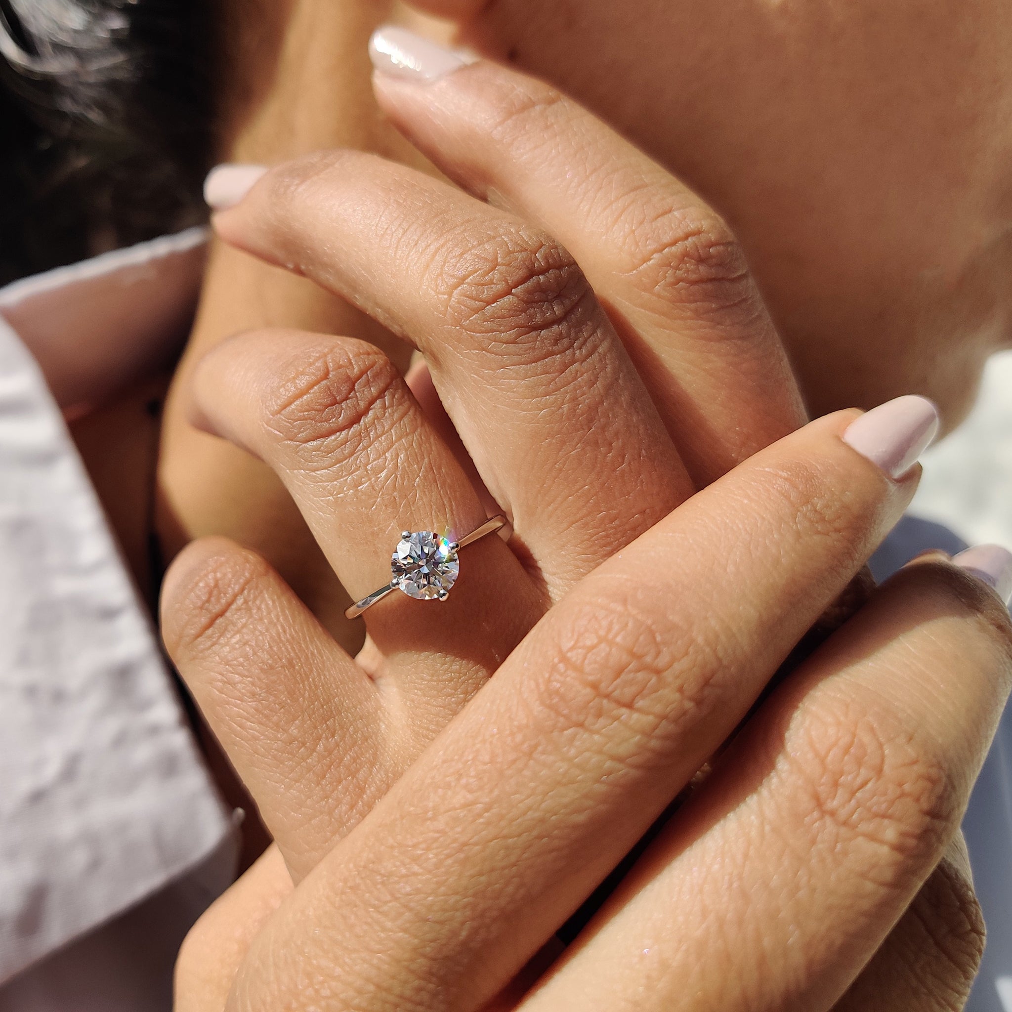 Round Cut Diamond Compass Prong Engagement Ring