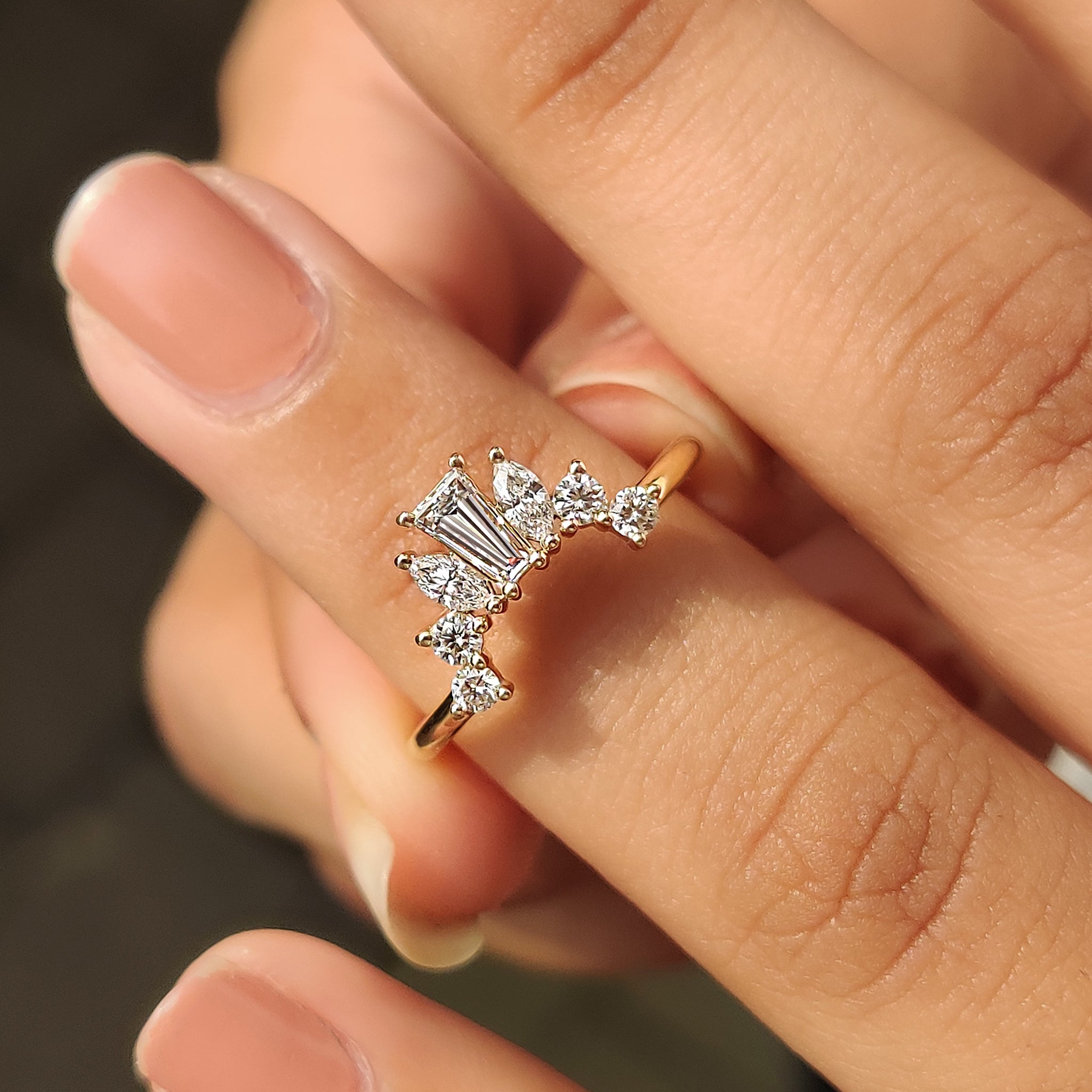 Handmade jewelry in tiara wedding band.
