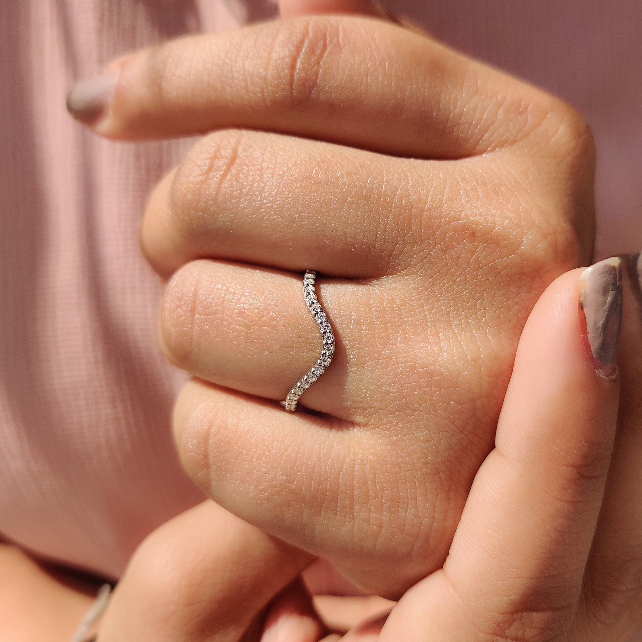 Curved Wedding Band – Round Diamond Half Eternity