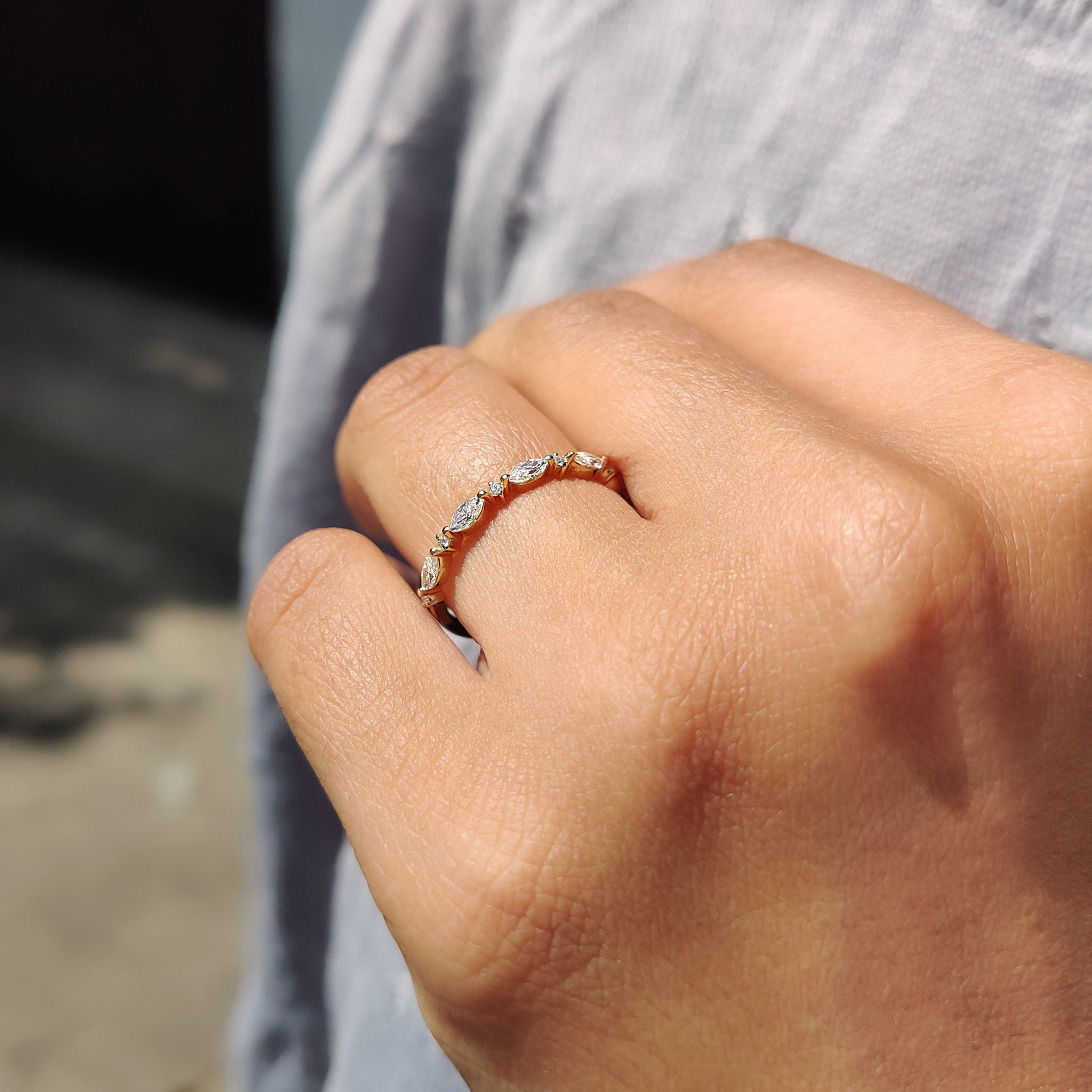 Marquise And Round Shared Prong Wedding Band