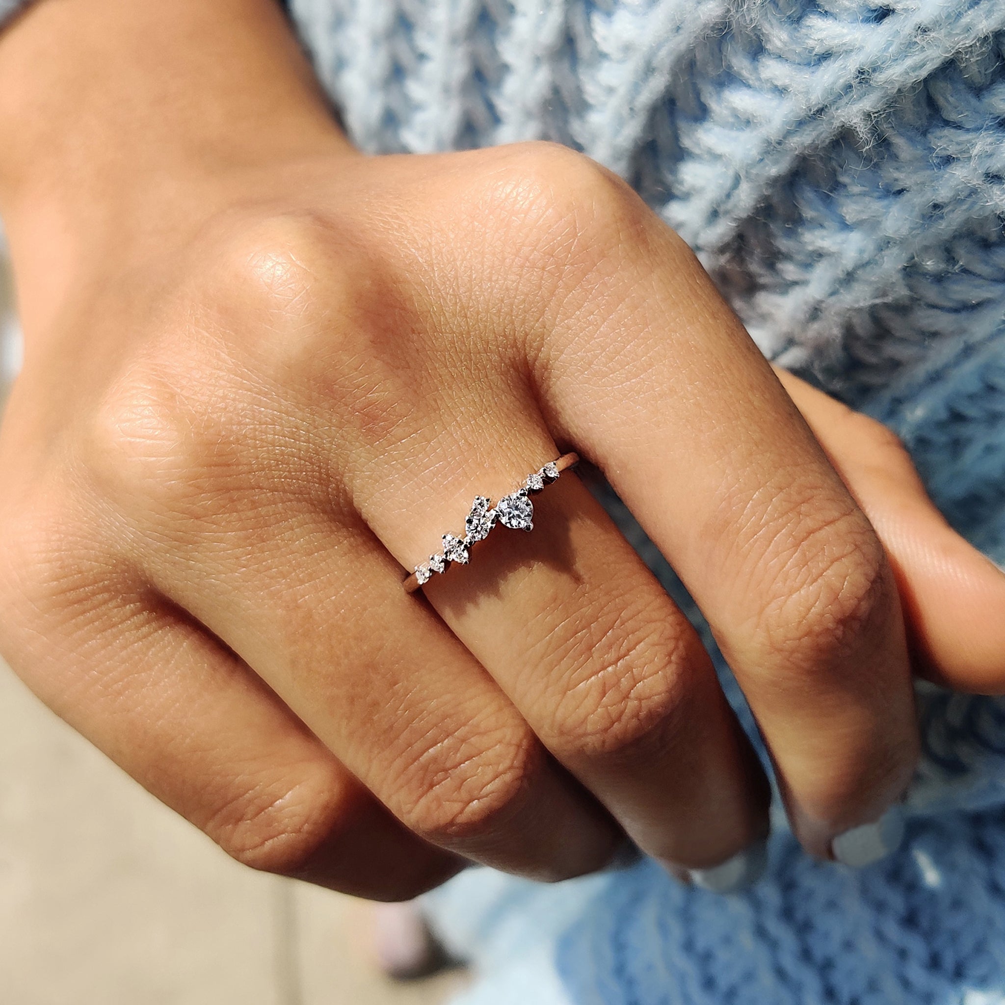 White Gold Round Diamond Cluster Wedding Band