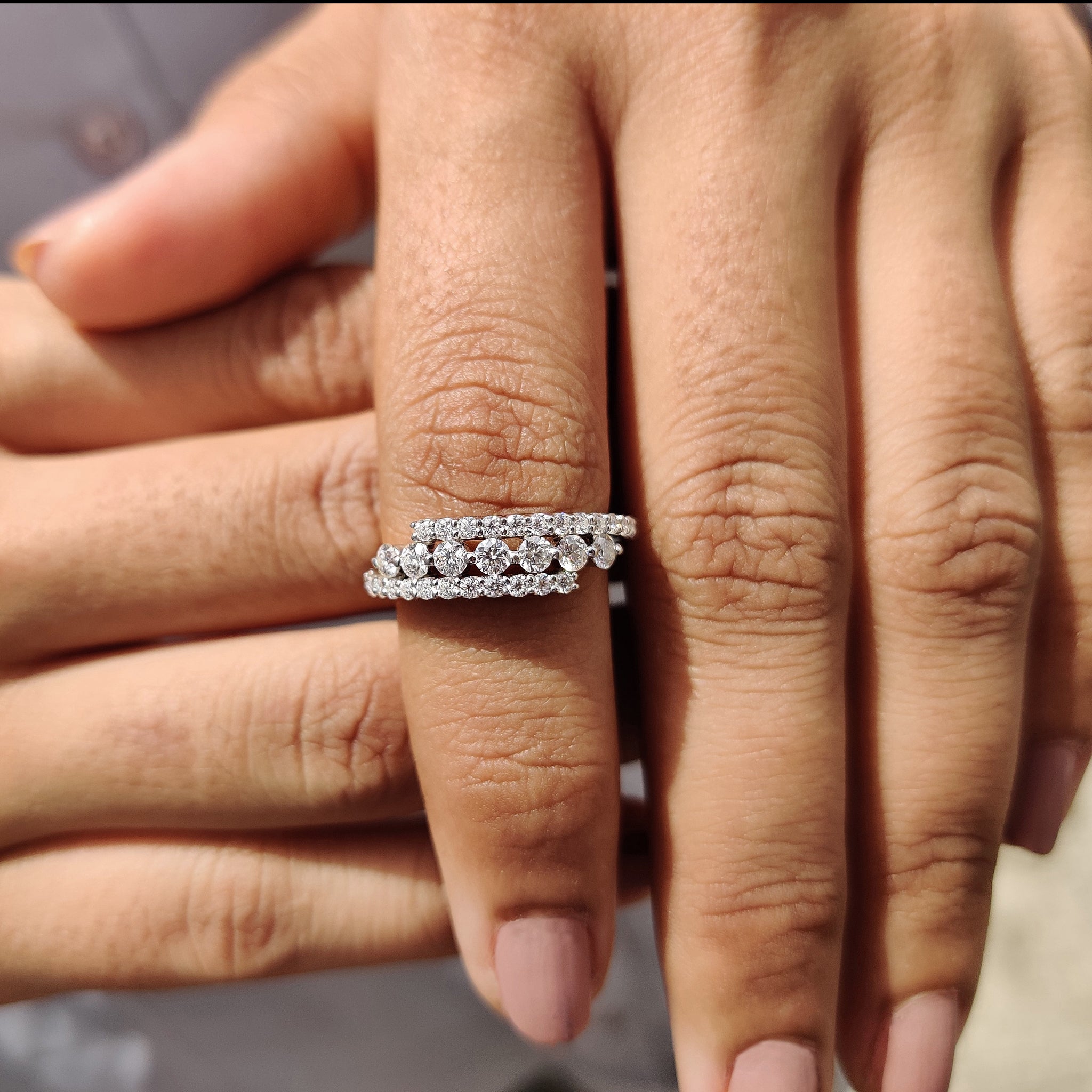 3 Row Pave Diamond Band With Bypass Setting