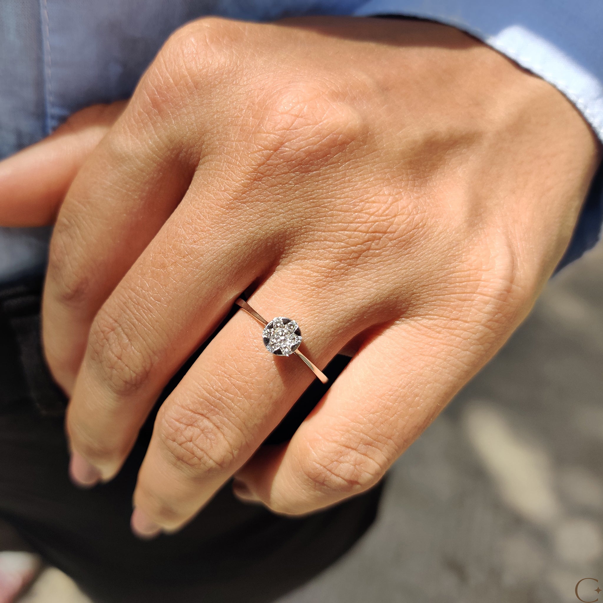 Handmade round cut diamond ring, crafted with precision.