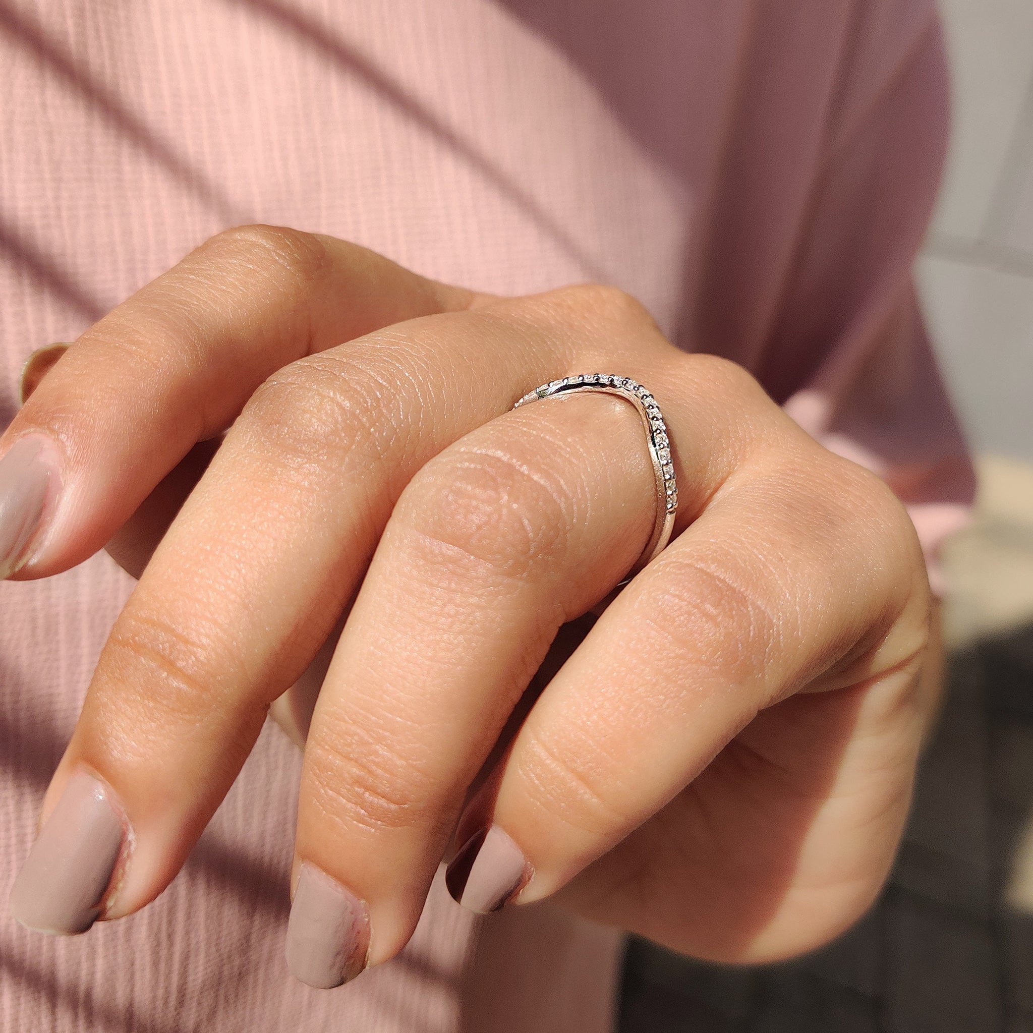 Curved Wedding Band – Round Diamond Half Eternity