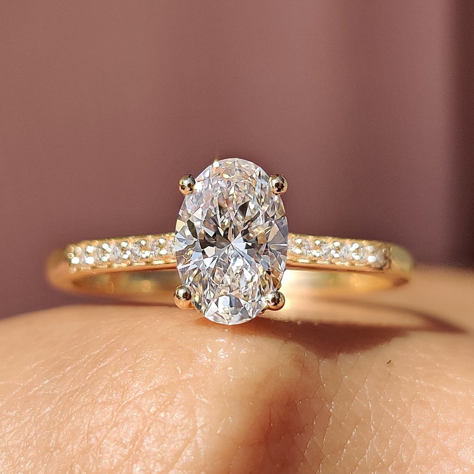 Oval Pave Engagement Ring In Yellow Gold