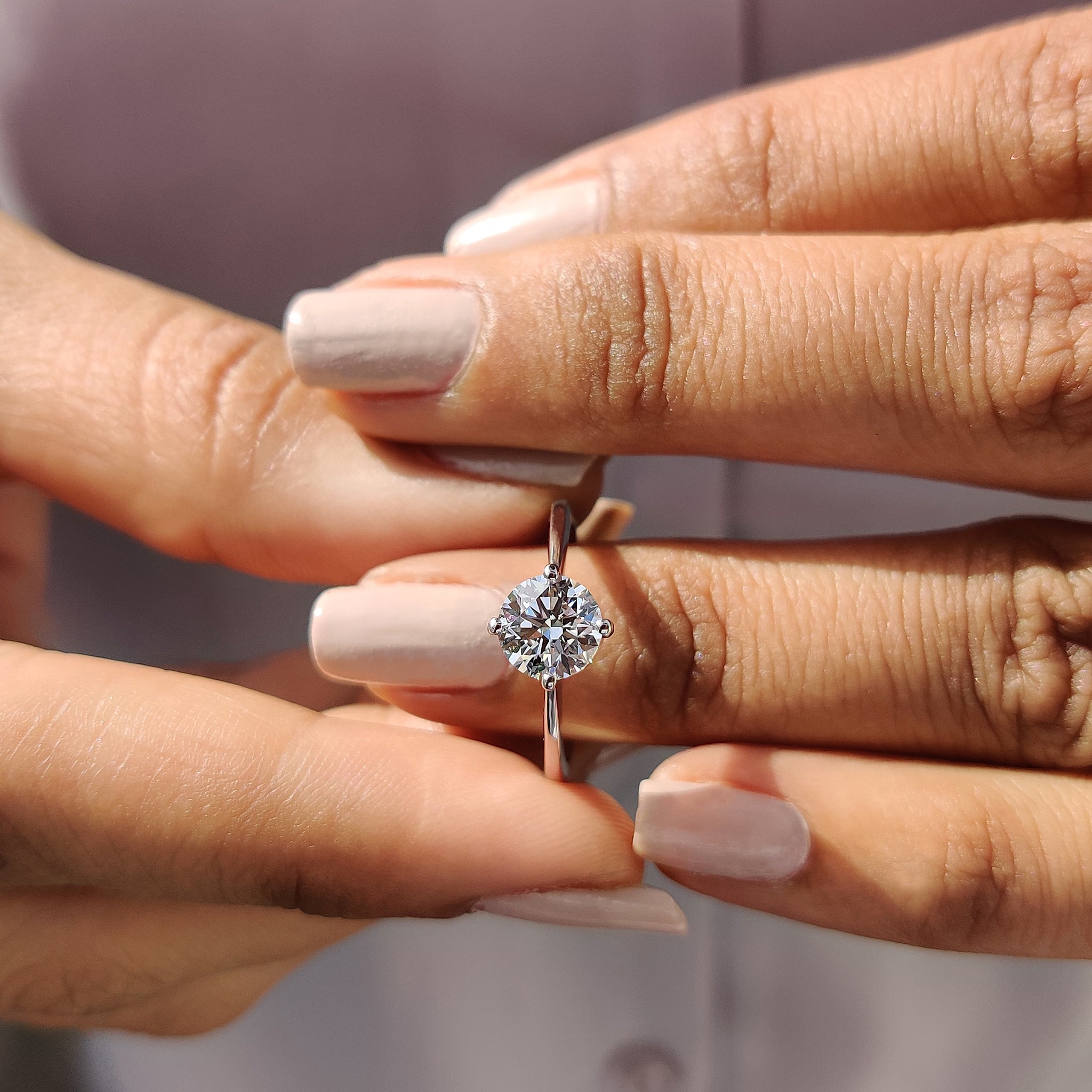 Round Cut Diamond Compass Prong Engagement Ring