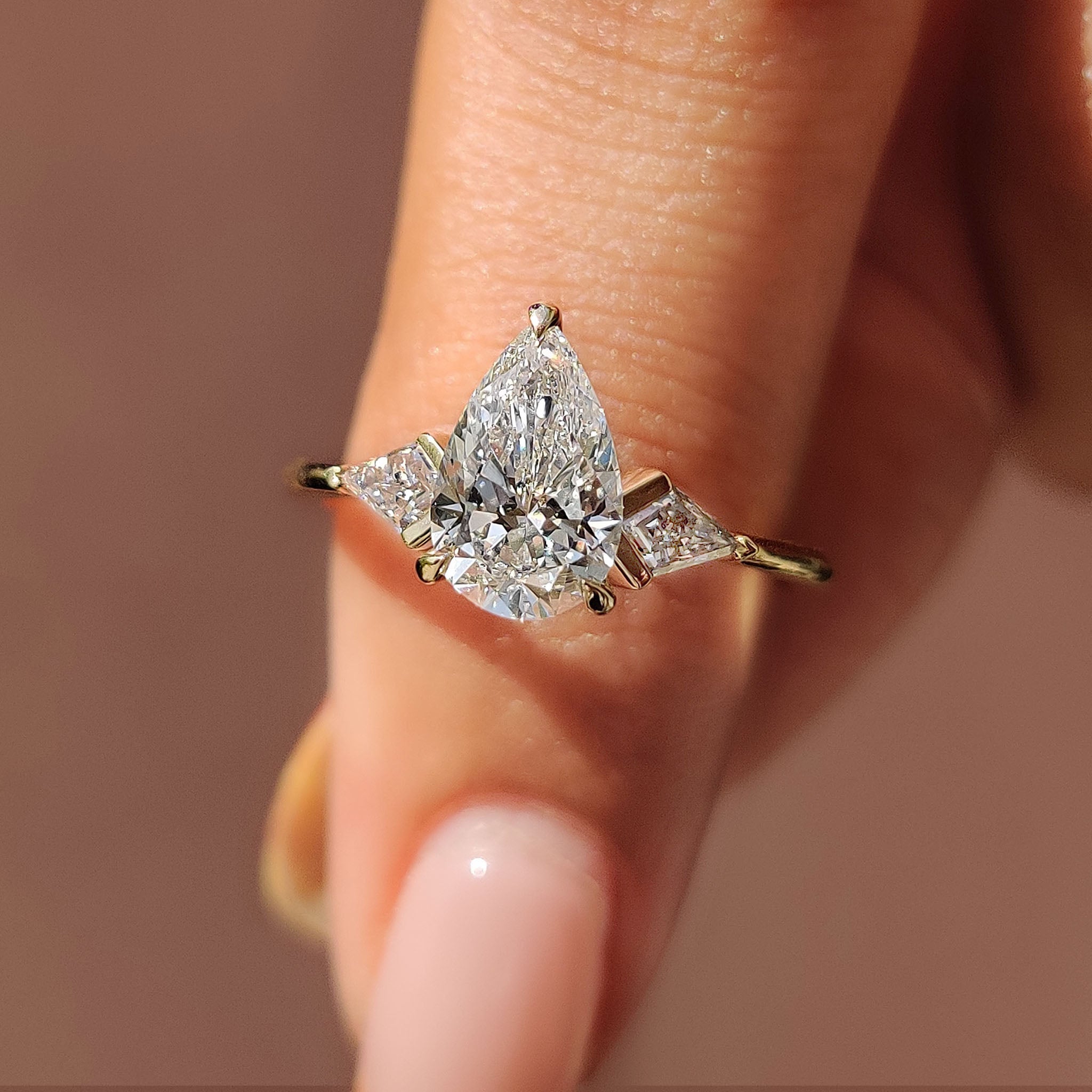 Three Stone Pear Cut Diamond Engagement Ring